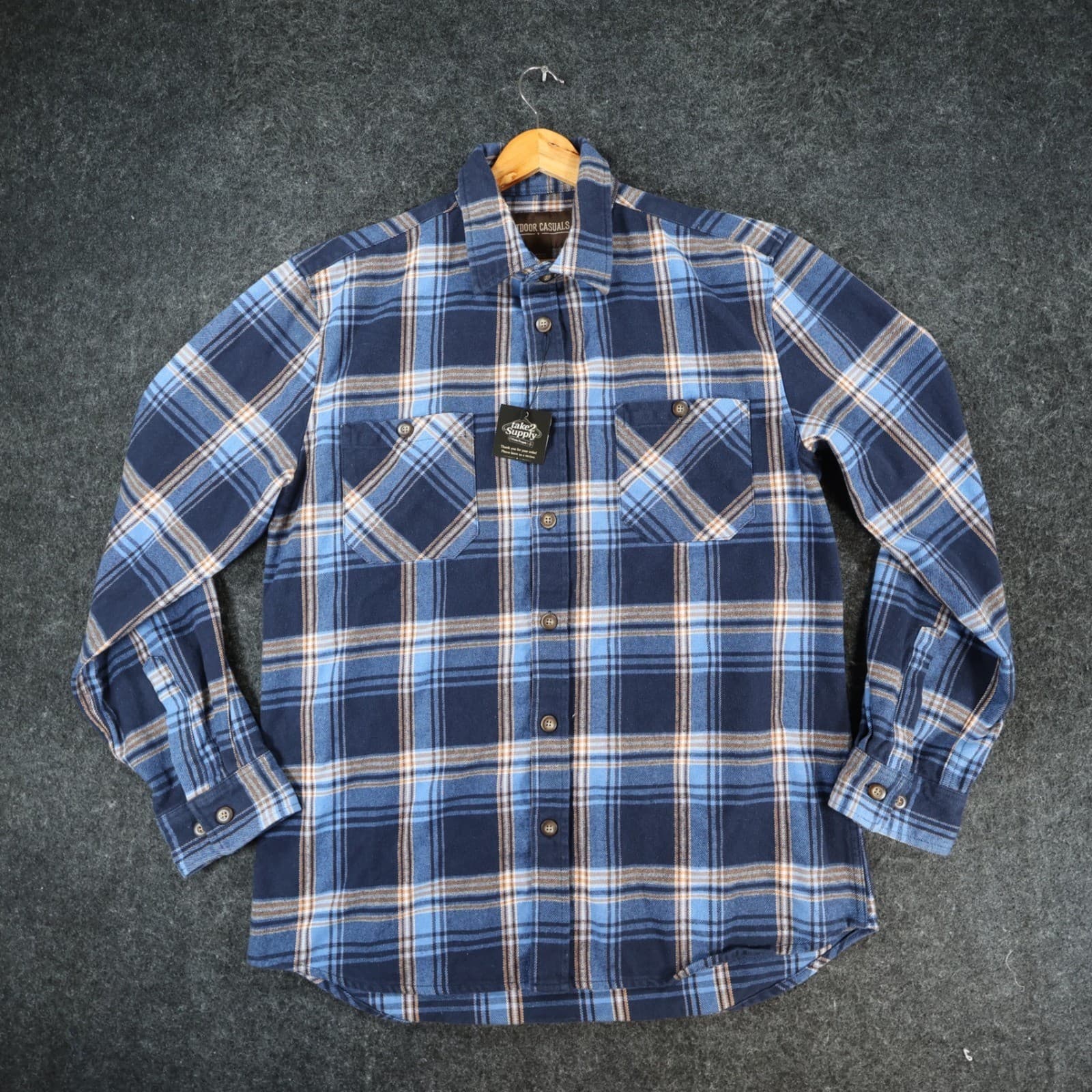 Outdoor Casuals Flannel Shirt Mens Large Blue Cotton Blend Regular Plaid - Thumbnail 12