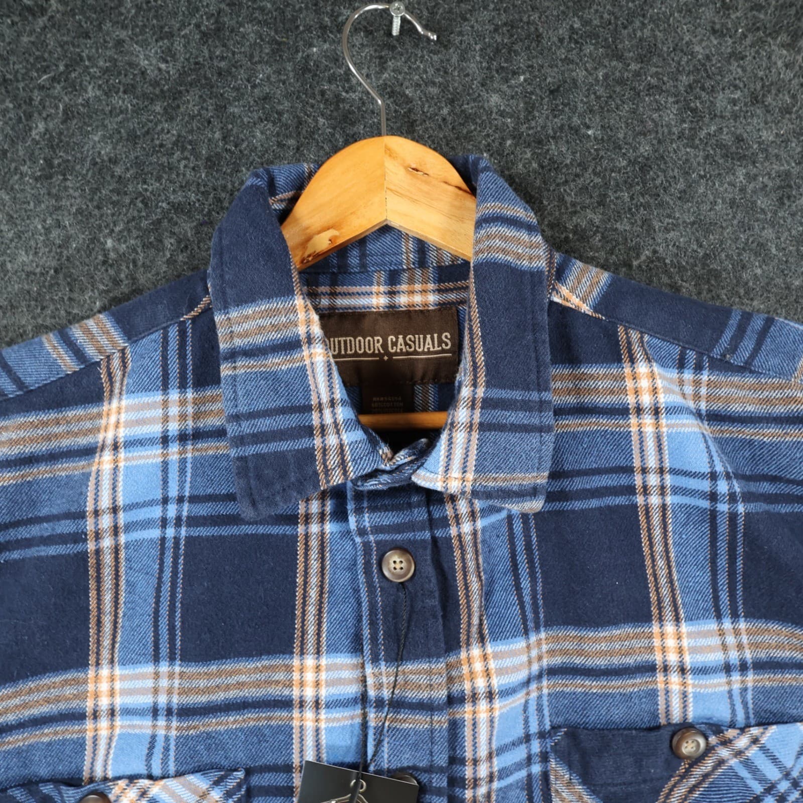 Outdoor Casuals Flannel Shirt Mens Large Blue Cotton Blend Regular Plaid - Thumbnail 8