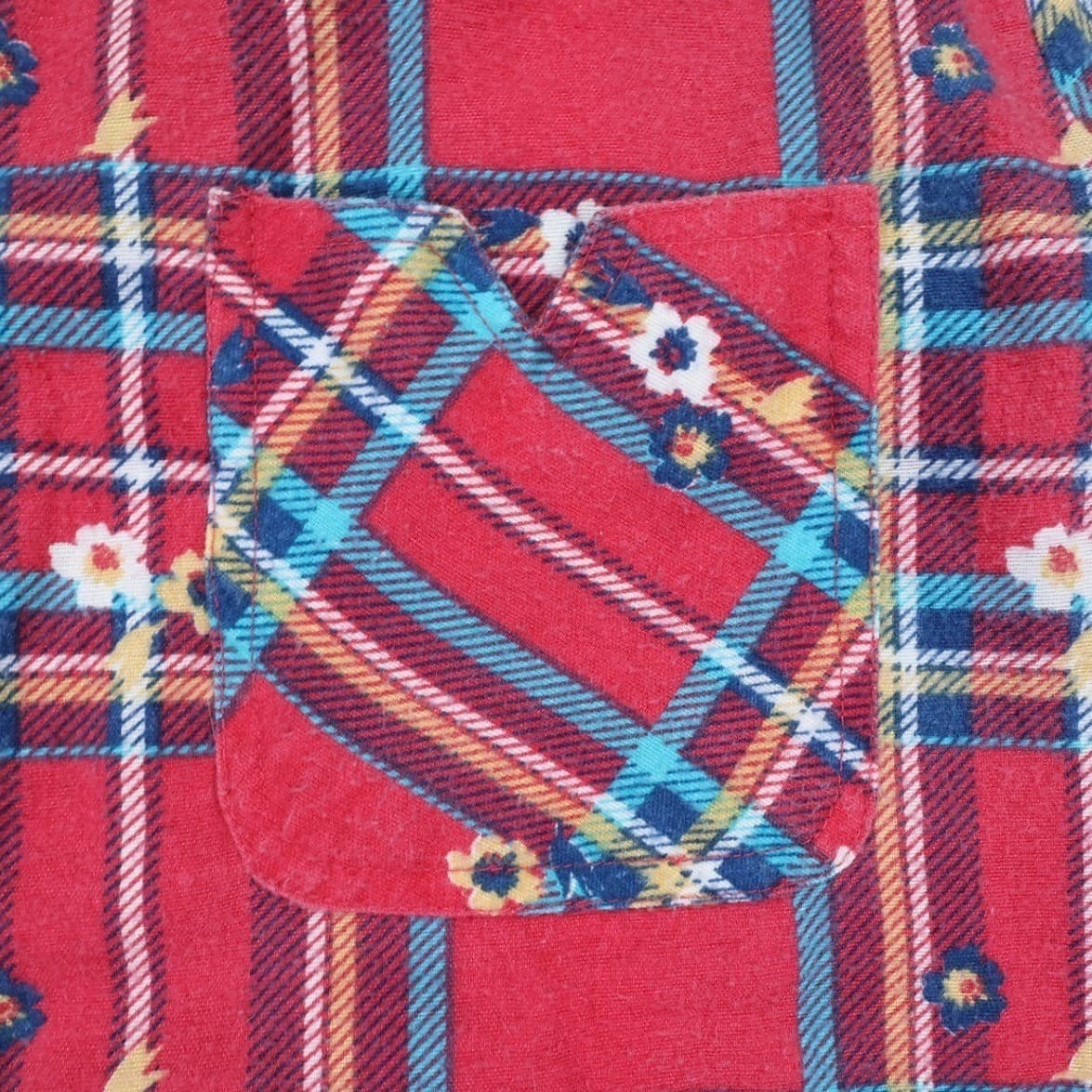 American Sweetheart Button Up Shirt Womens Large Red Excellent Plaid Floral - Thumbnail 3