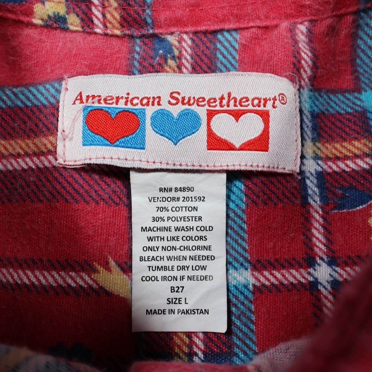 American Sweetheart Button Up Shirt Womens Large Red Excellent Plaid Floral - Thumbnail 5