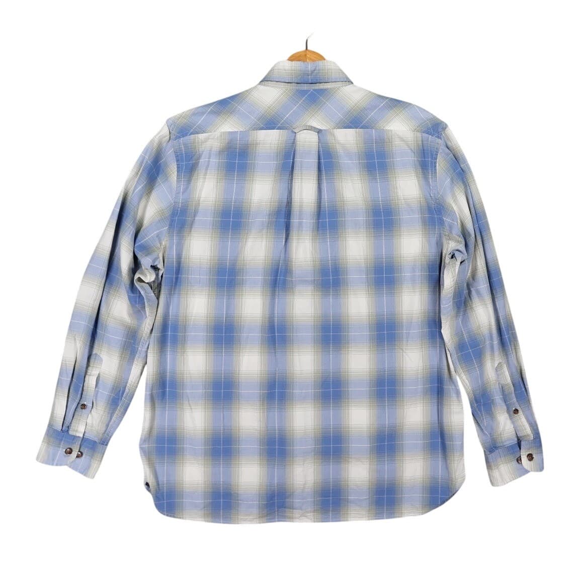 Lands' End Button Down Shirt Mens L Blue Excellent Plaid Traditional Fit Flannel - Thumbnail 3