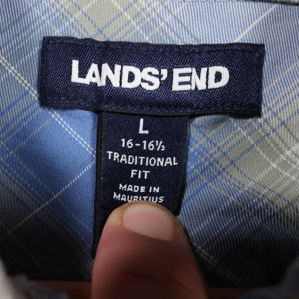 Lands' End Button Down Shirt Mens L Blue Excellent Plaid Traditional Fit Flannel - Thumbnail 6