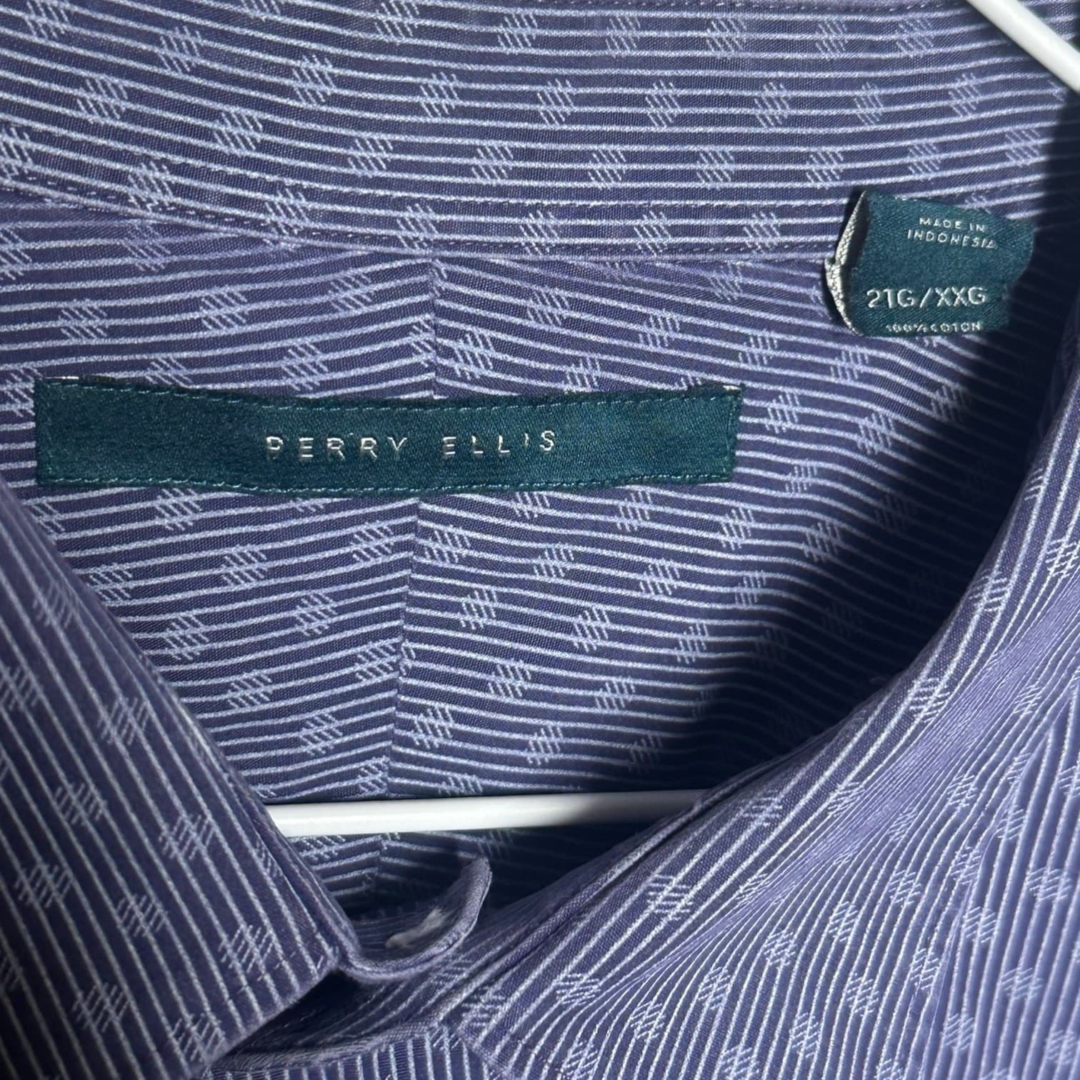 Perry Ellis Men’s Button-Down Dress Shirt Blue Pattern Long Sleeve XXL - Thumbnail 3