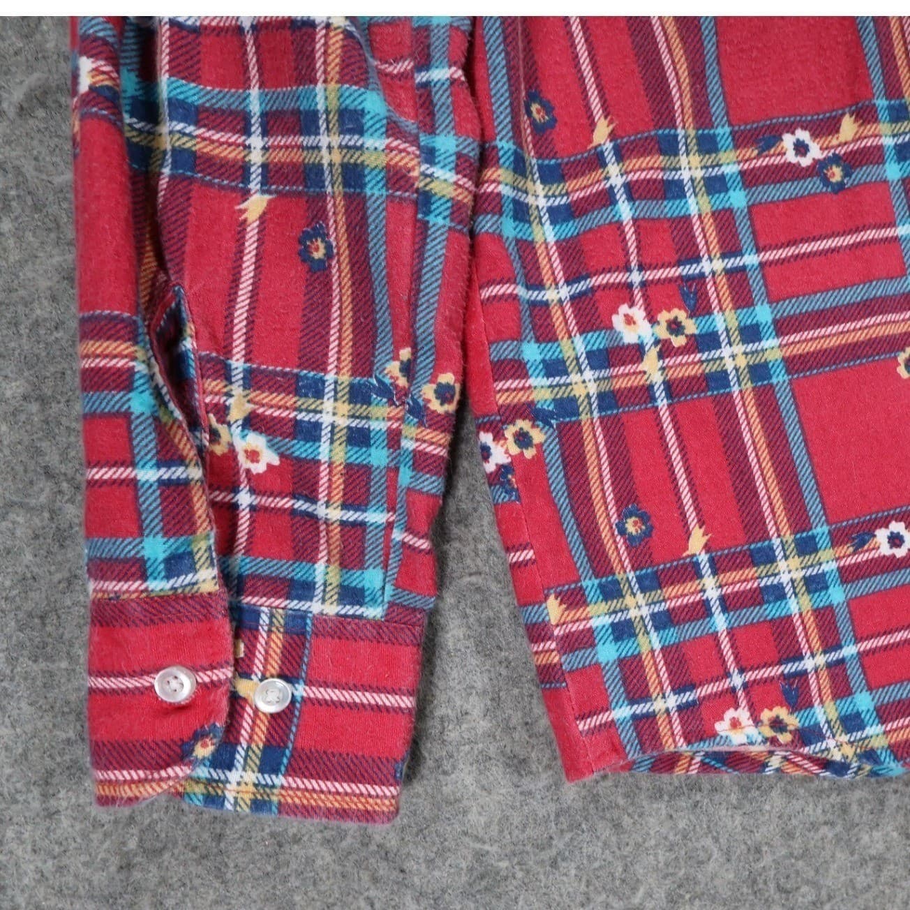American Sweetheart Button Up Shirt Womens Large Red Excellent Plaid Floral - Thumbnail 4