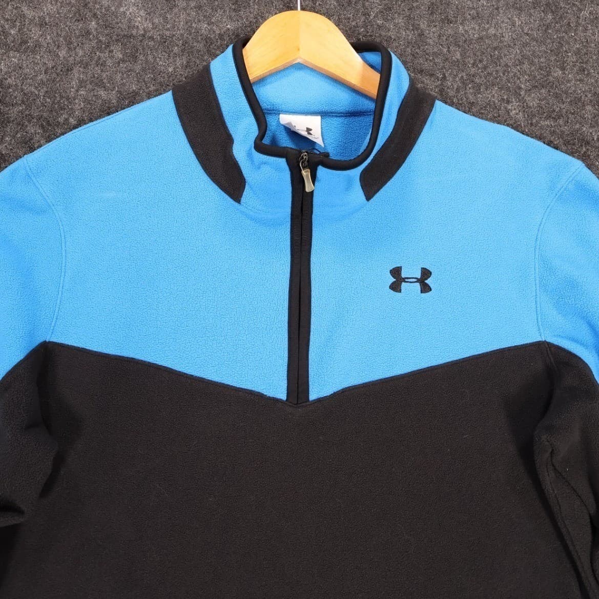 Under Armour Fleece Pullover Mens Large Blue Excellent Colorblock 1/4 Zip Active - Thumbnail 3