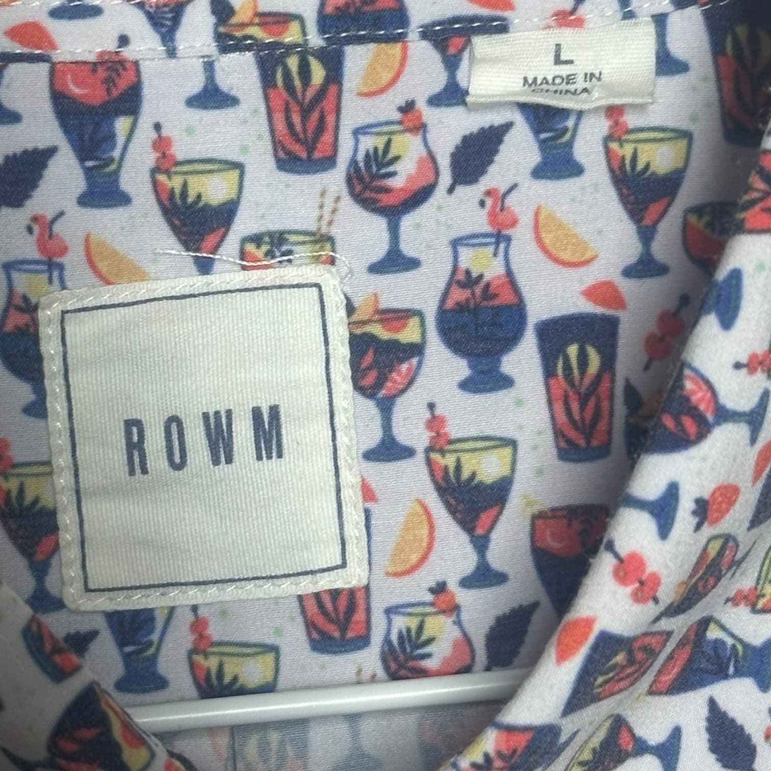 Rowm Men’s Short Sleeve Button Down Shirt Cocktail Print Multicolor Size L - Thumbnail 3