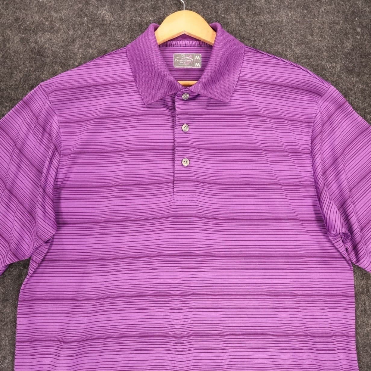 Champions Tour Polo Shirt Mens Medium Purple Excellent Striped Golf Short Sleeve - Thumbnail 3