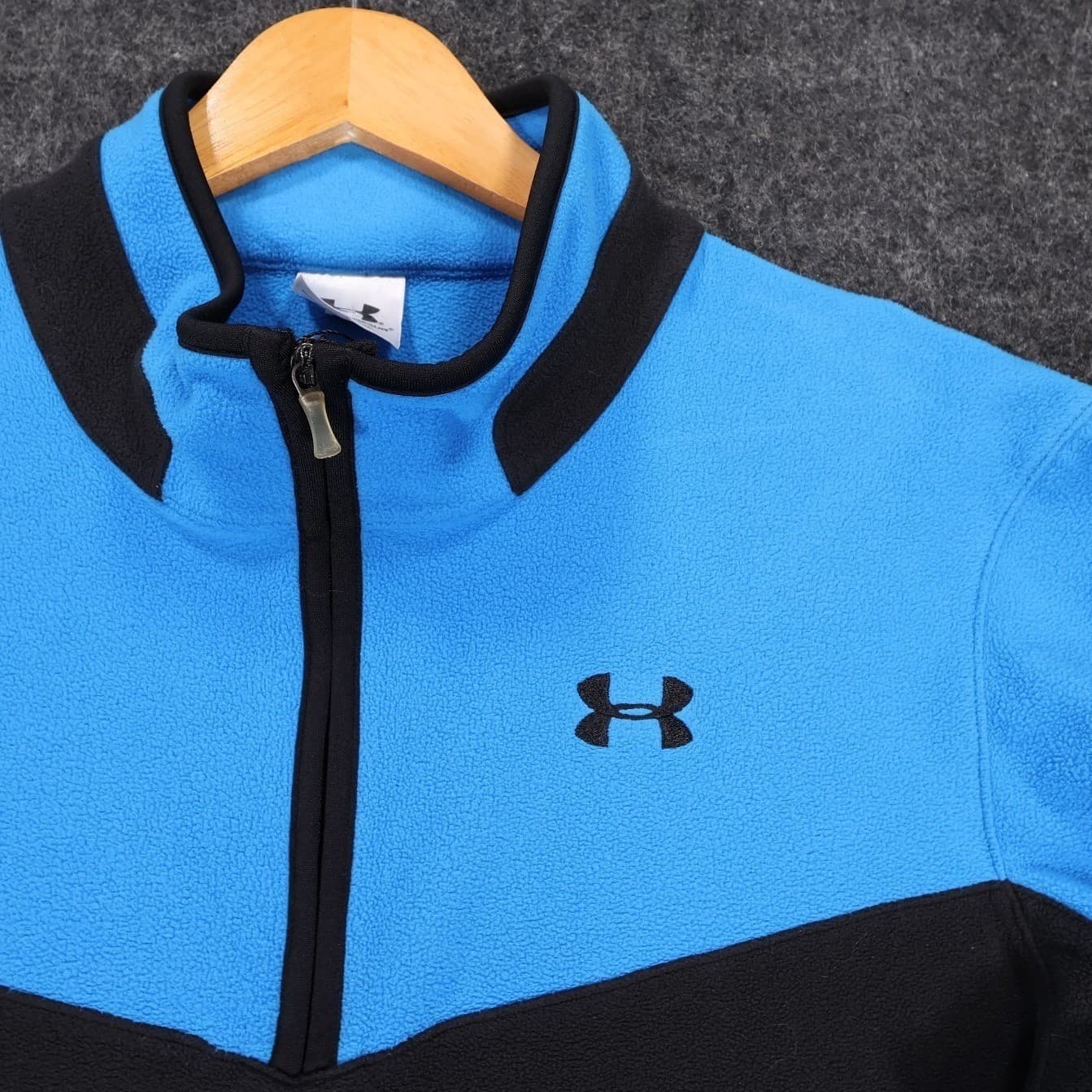 Under Armour Fleece Pullover Mens Large Blue Excellent Colorblock 1/4 Zip Active - Thumbnail 5