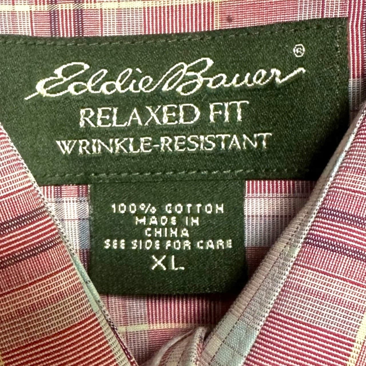 Eddie Bauer Men's XL Red Plaid Button-Down Short Sleeve Collared Shirt - Thumbnail 7