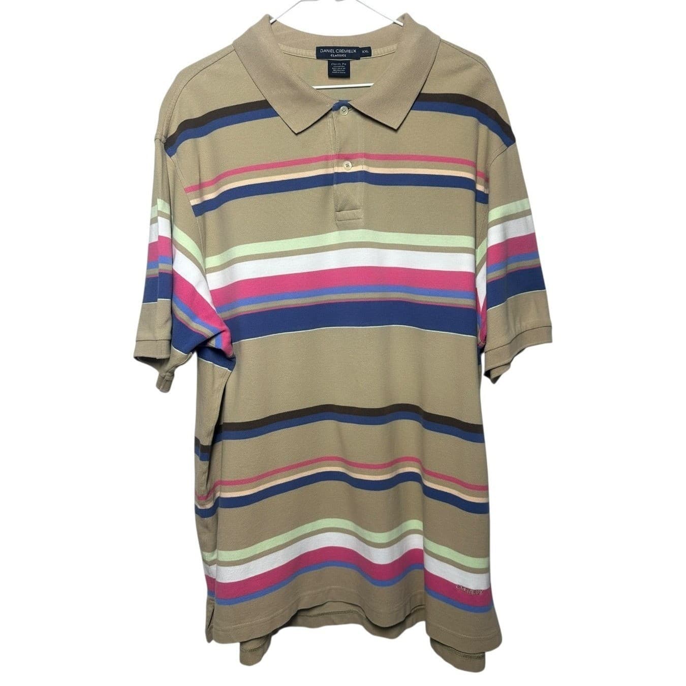 DANIEL CREMIEUX CLASSICS Mens Tan Multi Stripe Short Sleeve Polo Shirt XXL - Thumbnail 3