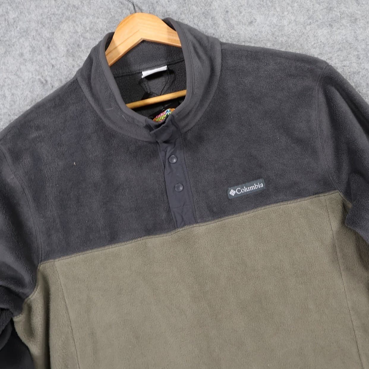 Columbia Fleece Pullover Mens XL Green Grey Excellent Two-Tone Snap Neck - Thumbnail 3