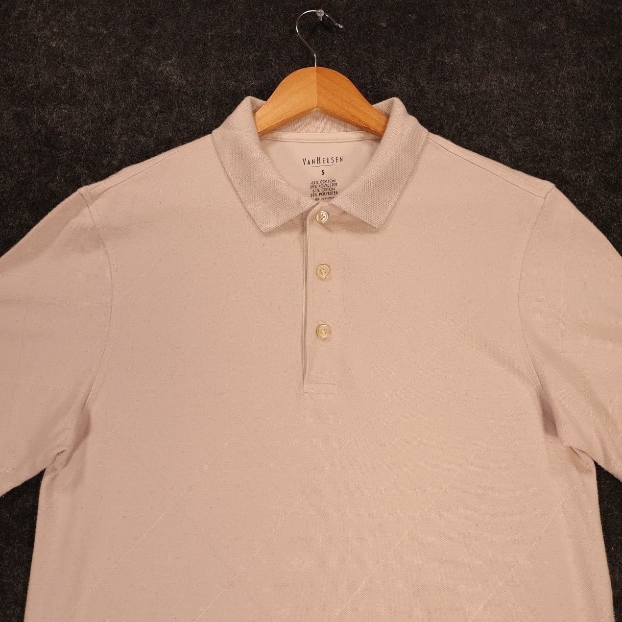 Van Heusen Polo Shirt Mens S Tan Excellent Short Sleeve Argyle Texture 1571 - Thumbnail 3