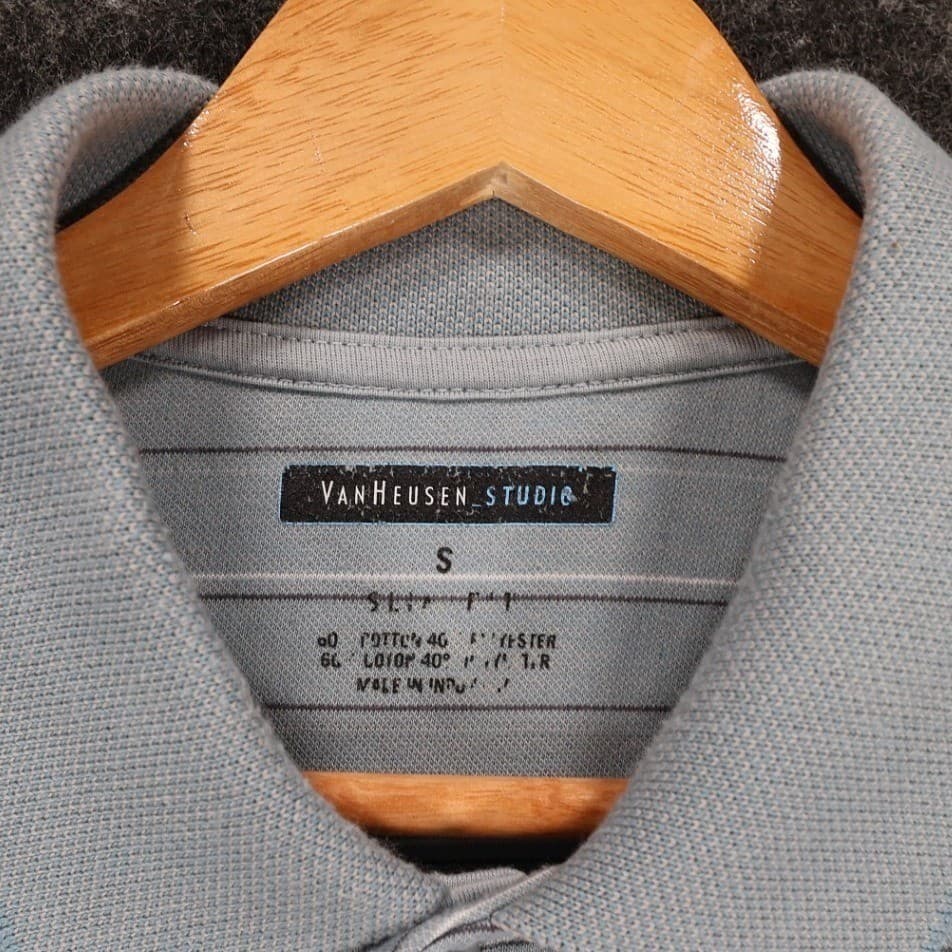 Van Heusen Studio Polo Shirt Mens S Blue Excellent Striped Slim Fit Short Sleeve - Thumbnail 6