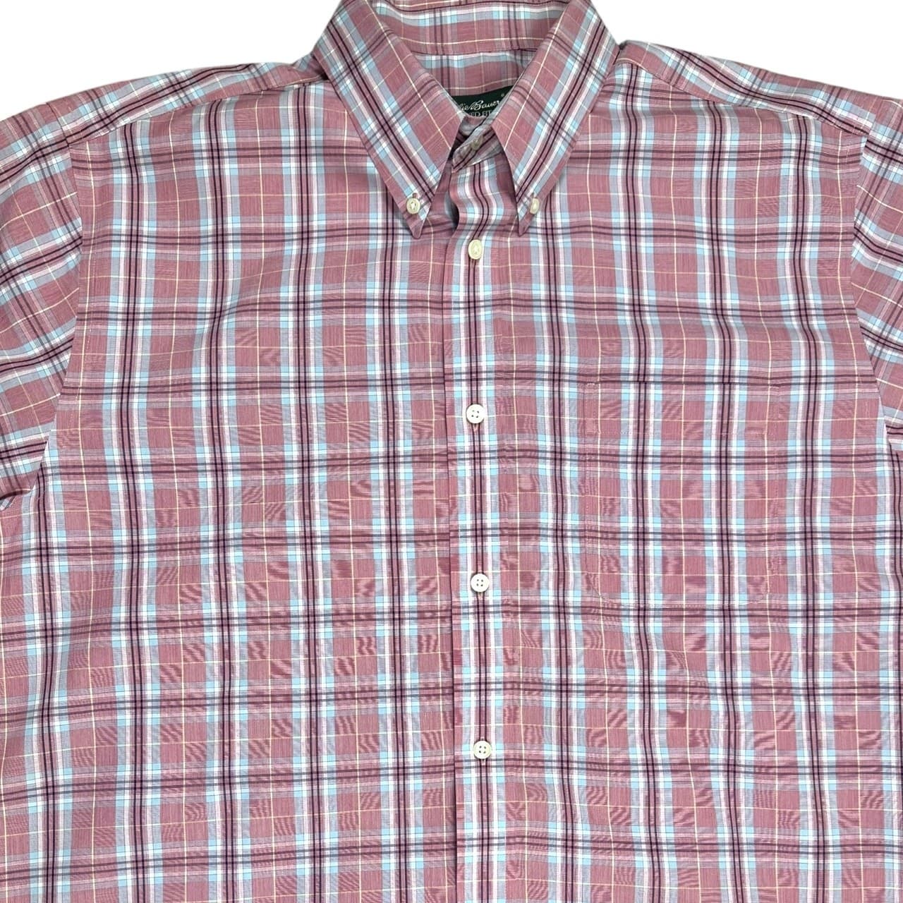 Eddie Bauer Men's XL Red Plaid Button-Down Short Sleeve Collared Shirt - Thumbnail 5