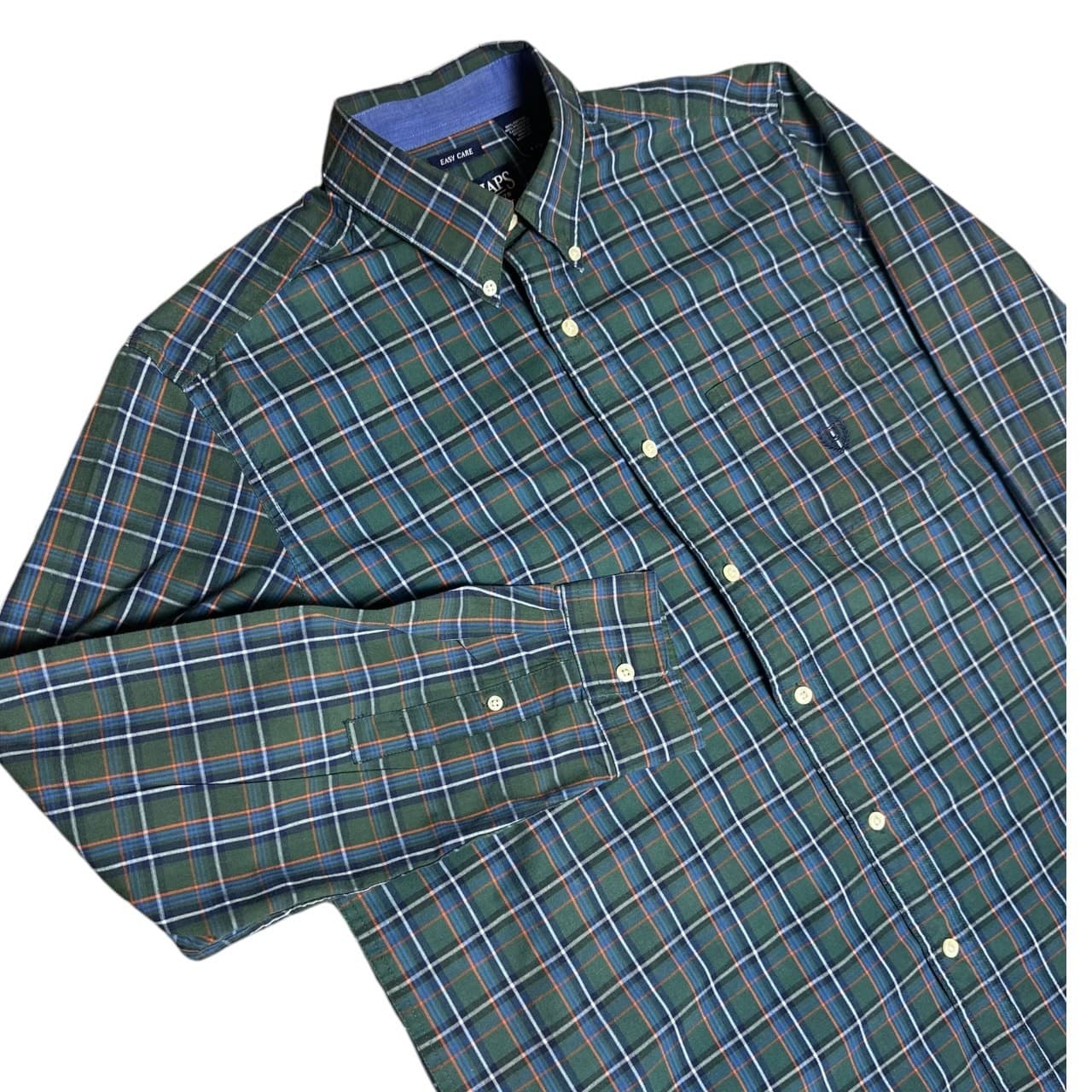 Chaps Men's Large Green Plaid Button-Down Long Sleeve Collared Shirt - Thumbnail 3