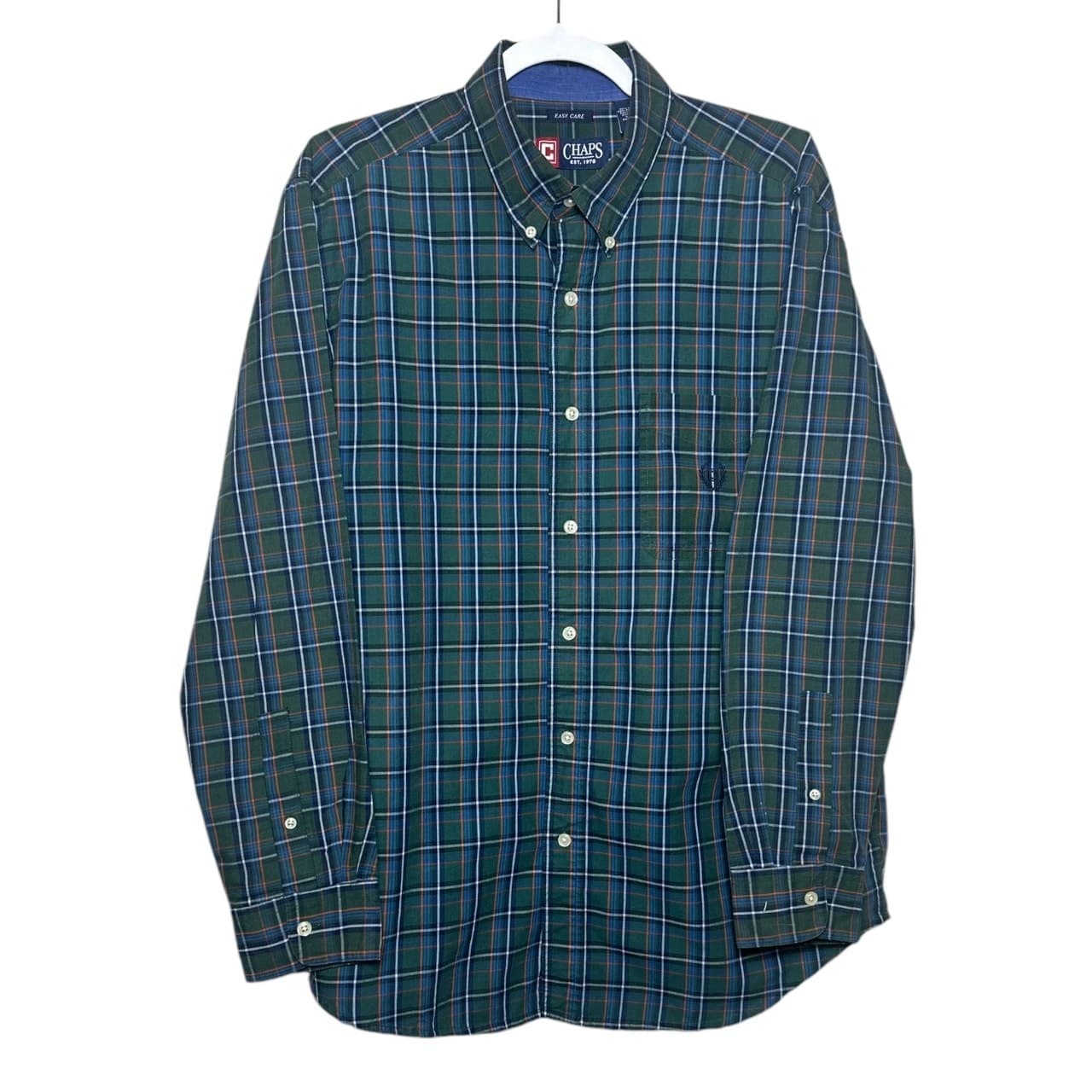 Chaps Men's Large Green Plaid Button-Down Long Sleeve Collared Shirt - Thumbnail 4