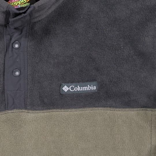 Columbia Fleece Pullover Mens XL Green Grey Excellent Two-Tone Snap Neck - Thumbnail 5