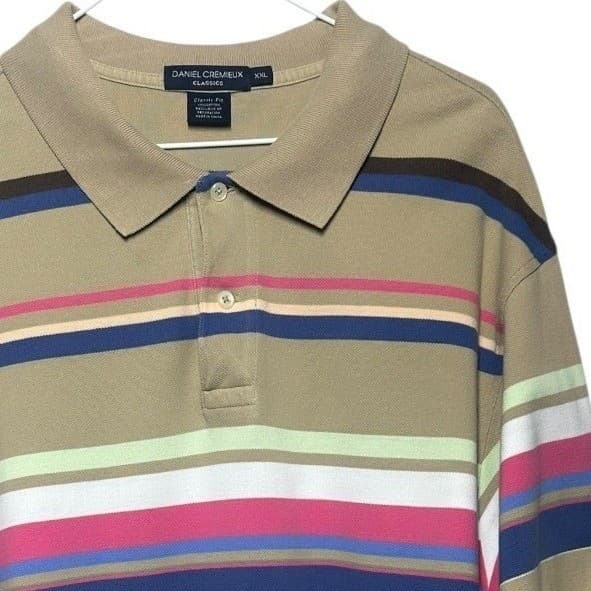 DANIEL CREMIEUX CLASSICS Mens Tan Multi Stripe Short Sleeve Polo Shirt XXL - Thumbnail 5