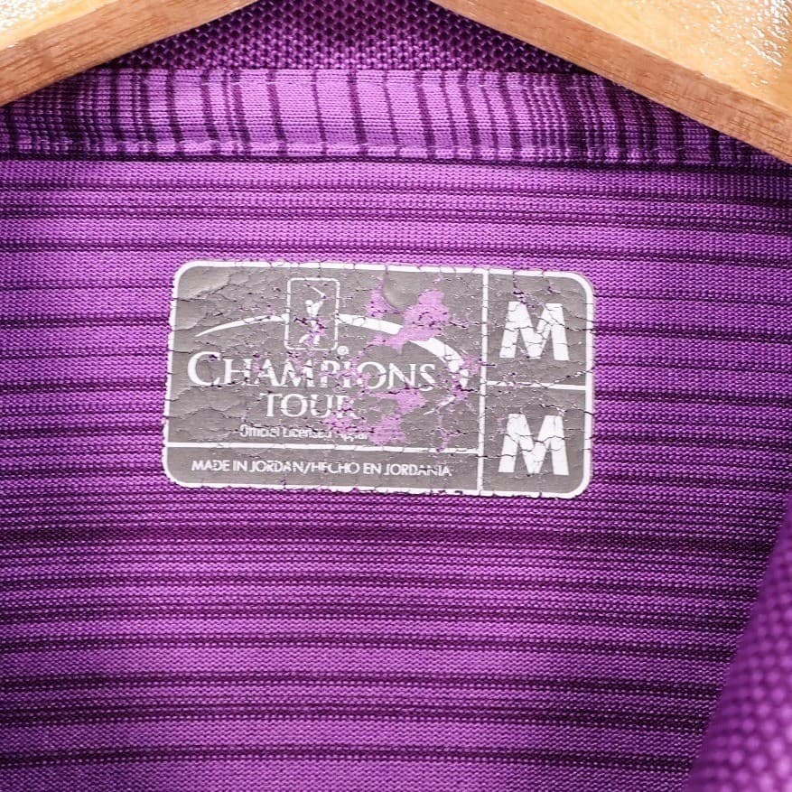 Champions Tour Polo Shirt Mens Medium Purple Excellent Striped Golf Short Sleeve - Thumbnail 7