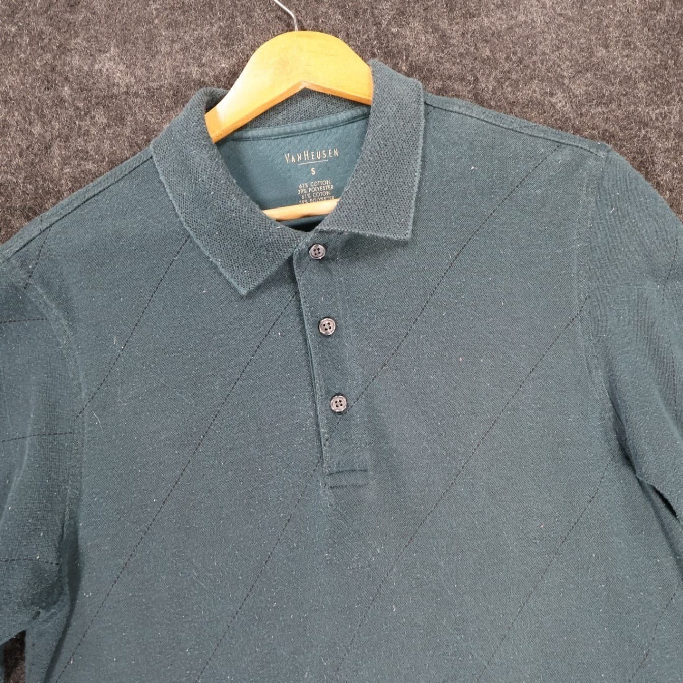 Van Heusen Polo Shirt Mens S Teal Excellent Short Sleeve Diagonal Texture 1569 - Thumbnail 3