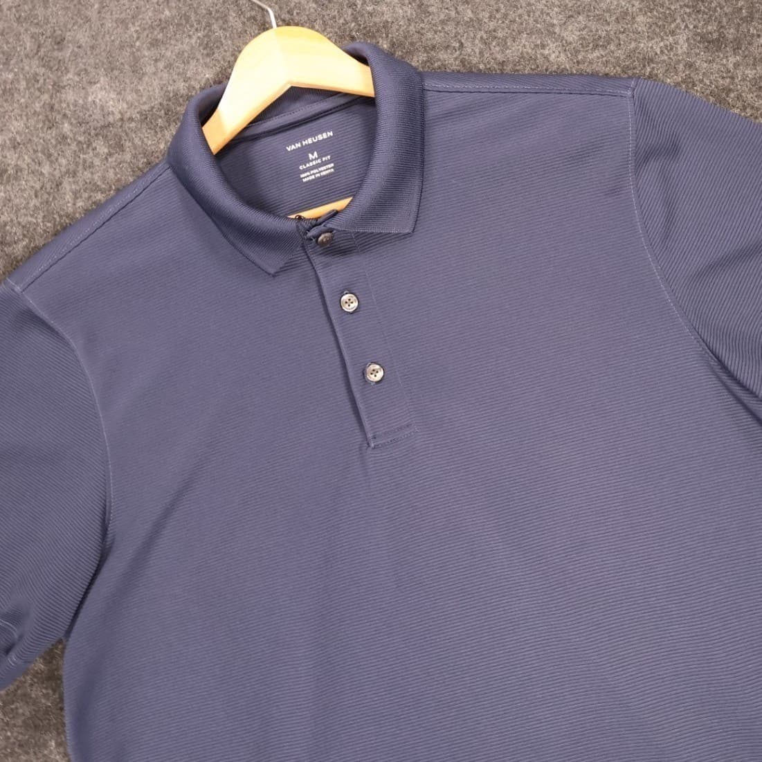 Van Heusen Polo Mens M Blue Excellent Classic Fit Short Sleeve Textured - Thumbnail 3