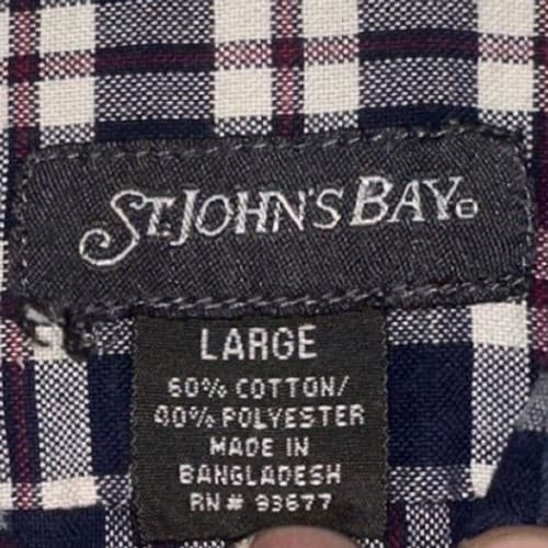St. Johns Bay Button Down Shirt Mens Large Navy Blue Plaid - Thumbnail 8