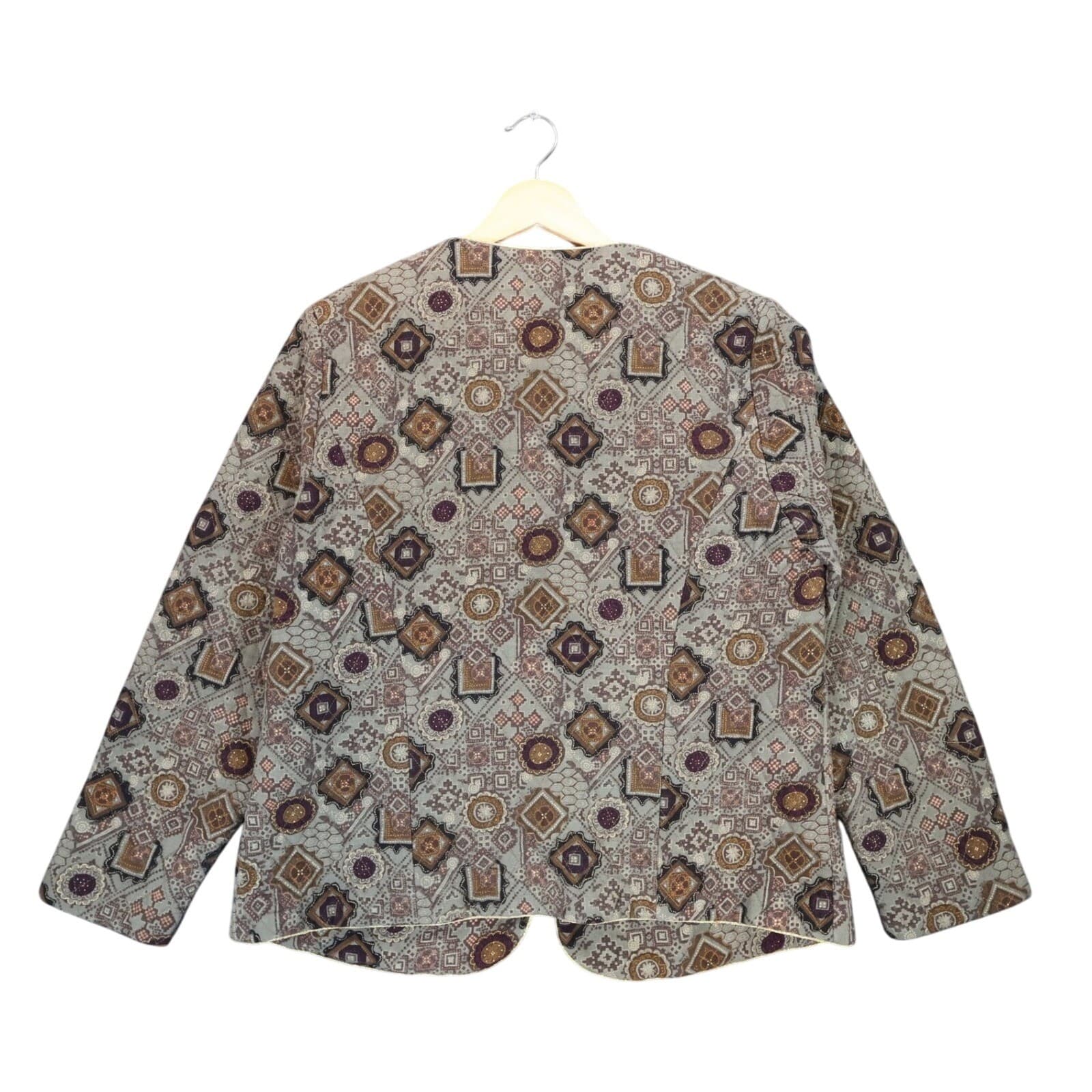 KSL Karin Stevens Jacket Womens 14 Brown Excellent Geometric Quilted Button Up - Thumbnail 3