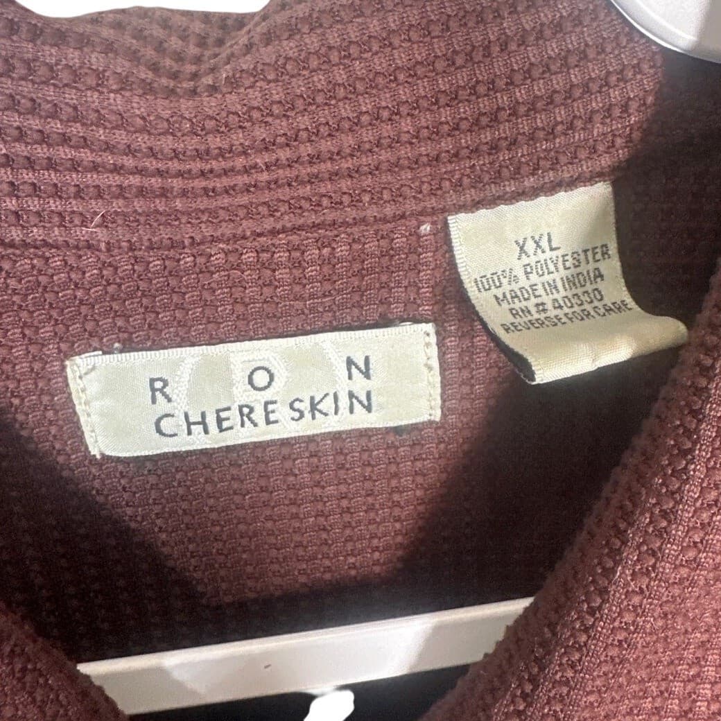 Ron Chereskin Men's XXL Burgundy Textured Polo Shirt Short Sleeve Button Up - Thumbnail 7