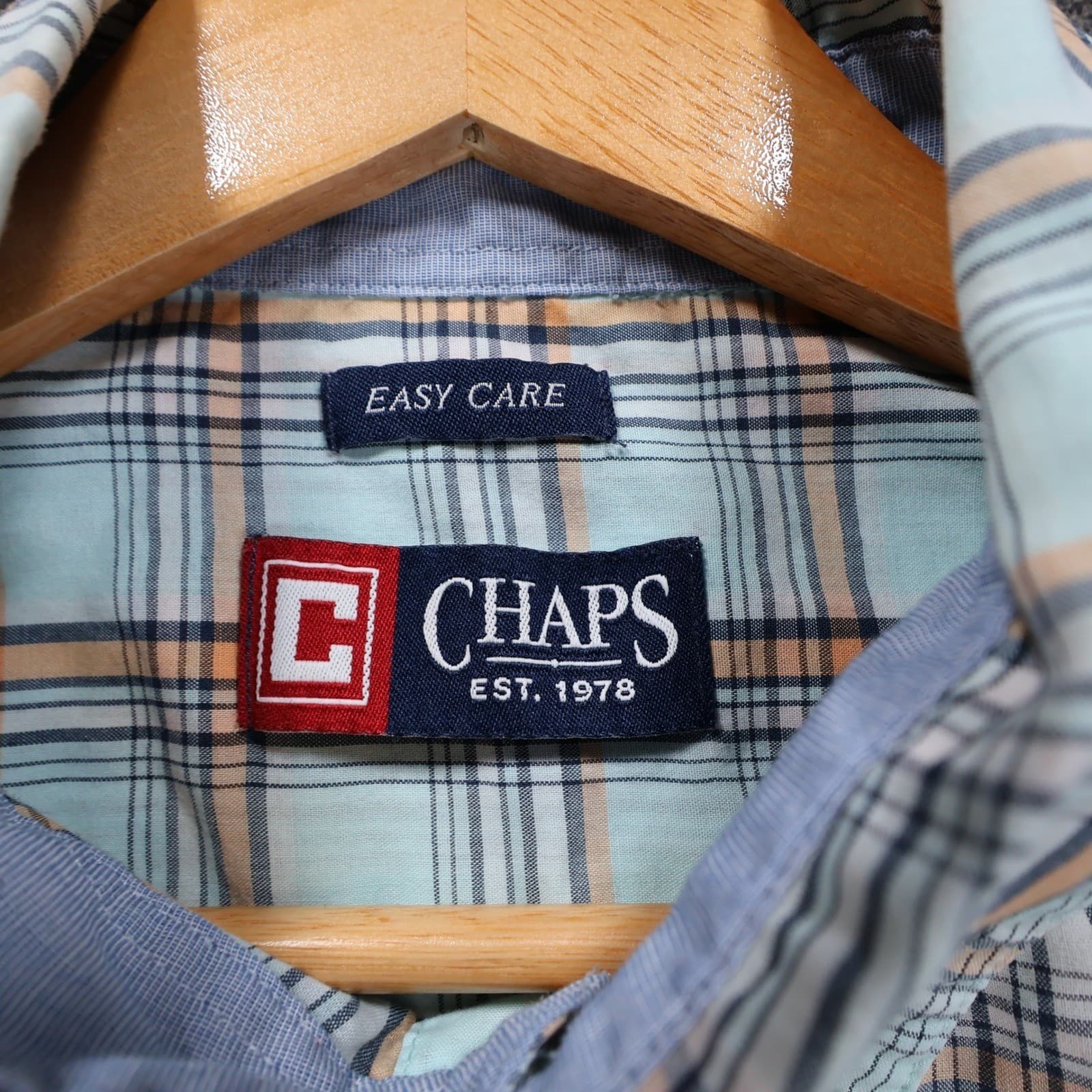 Chaps Button Down Shirt Mens M Light Blue Excellent Plaid Easy Care Short Sleeve - Thumbnail 7
