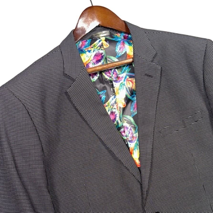 Giorgio Sanetti Blazer Mens 48R Black White Micro Pattern Parrot Lining - Thumbnail 4