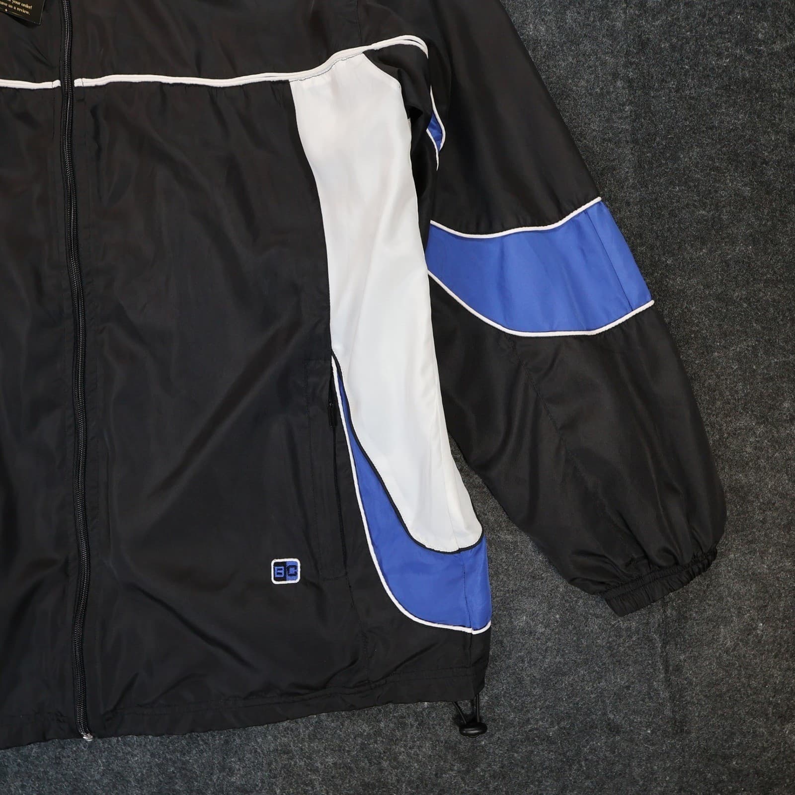 Basic Concept Windbreaker Mens Large Black Excellent Vintage Colorblock - Thumbnail 5