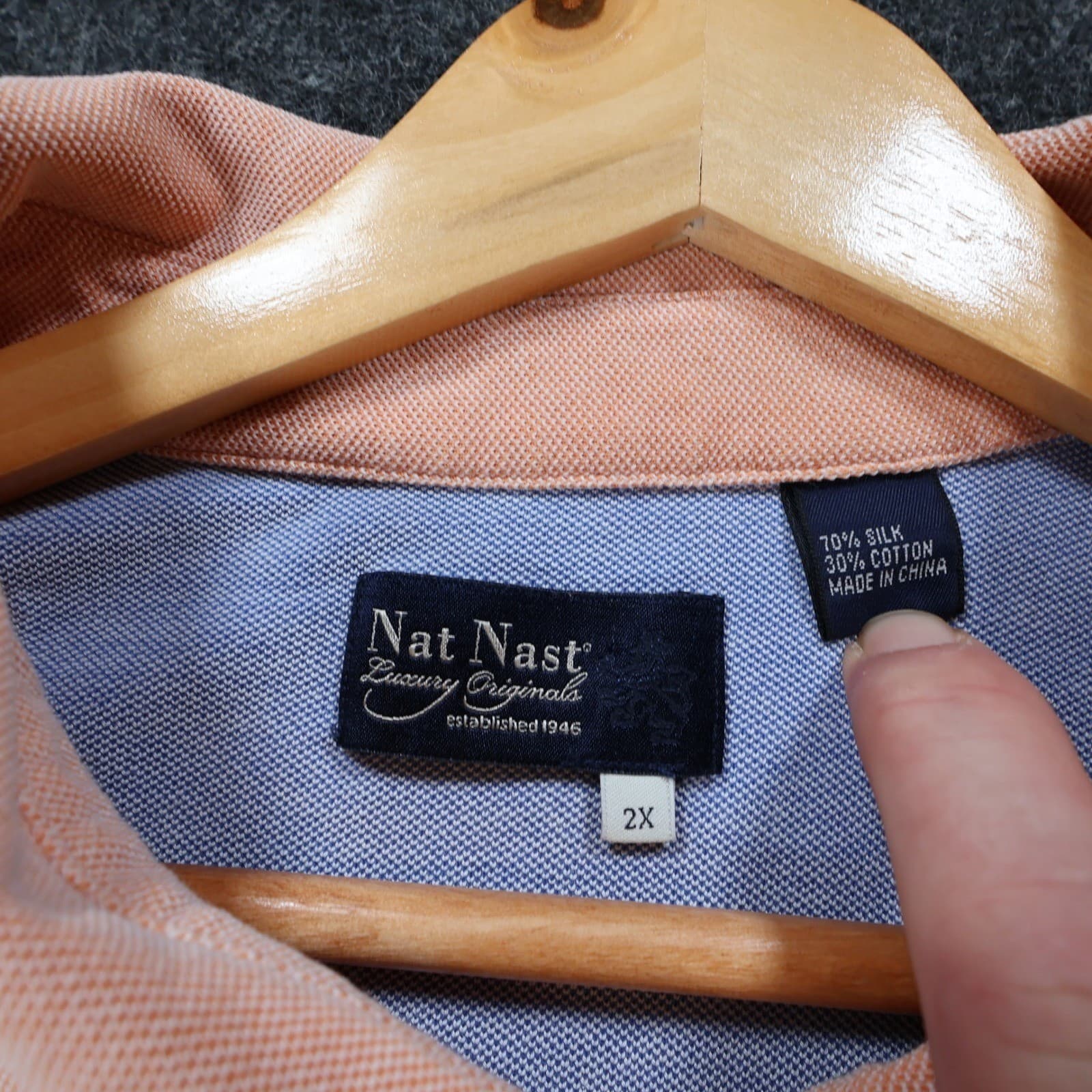 Nat Nast Polo Shirt Mens 2XL Peach Excellent Silk Cotton Blend Short Sleeve - Thumbnail 7