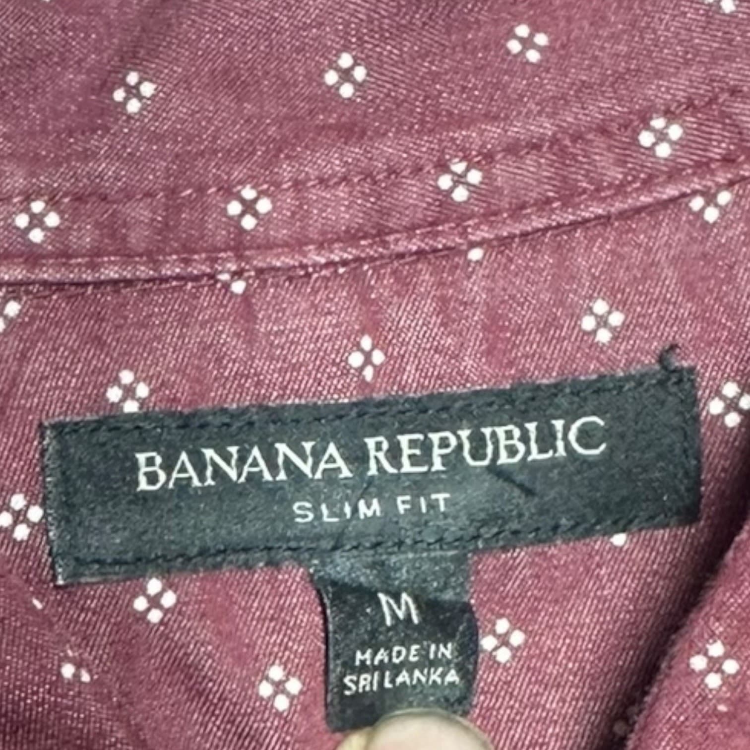 Banana Republic Slim Fit Button Down Shirt Burgundy Micro Print Men’s M - Thumbnail 3