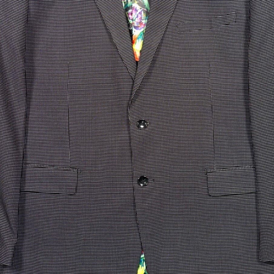 Giorgio Sanetti Blazer Mens 48R Black White Micro Pattern Parrot Lining - Thumbnail 5