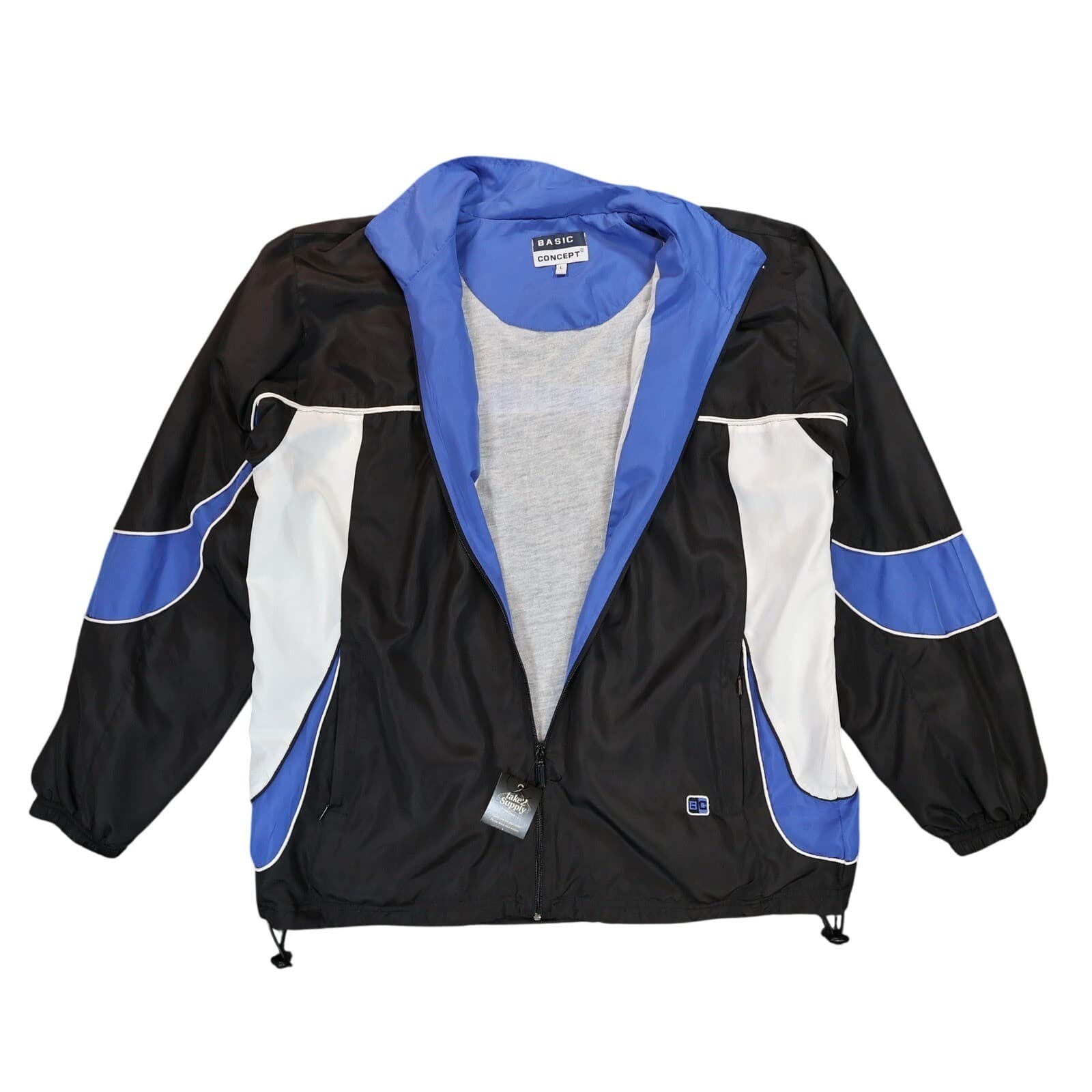 Basic Concept Windbreaker Mens Large Black Excellent Vintage Colorblock - Thumbnail 2