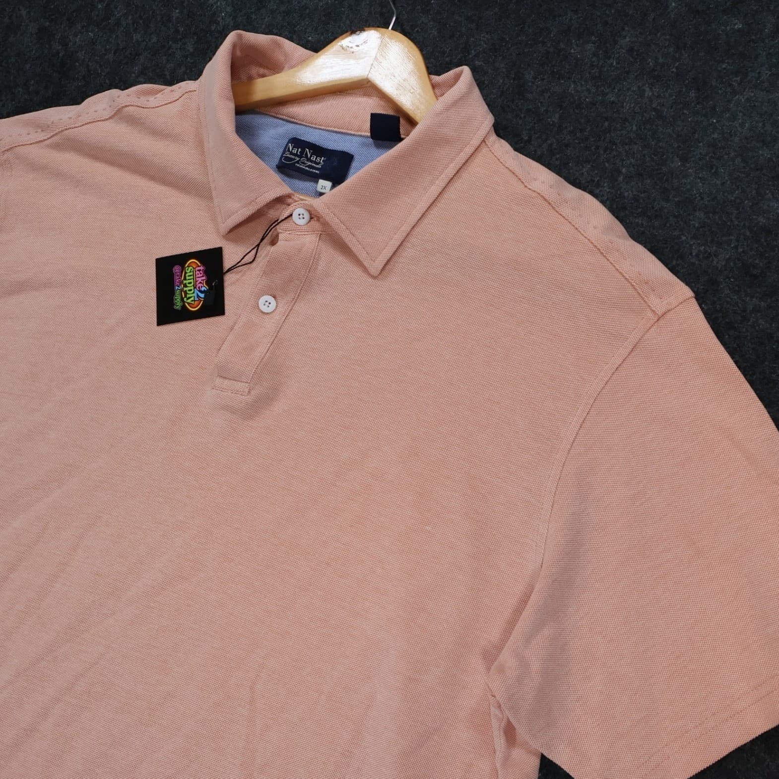 Nat Nast Polo Shirt Mens 2XL Peach Excellent Silk Cotton Blend Short Sleeve - Thumbnail 3