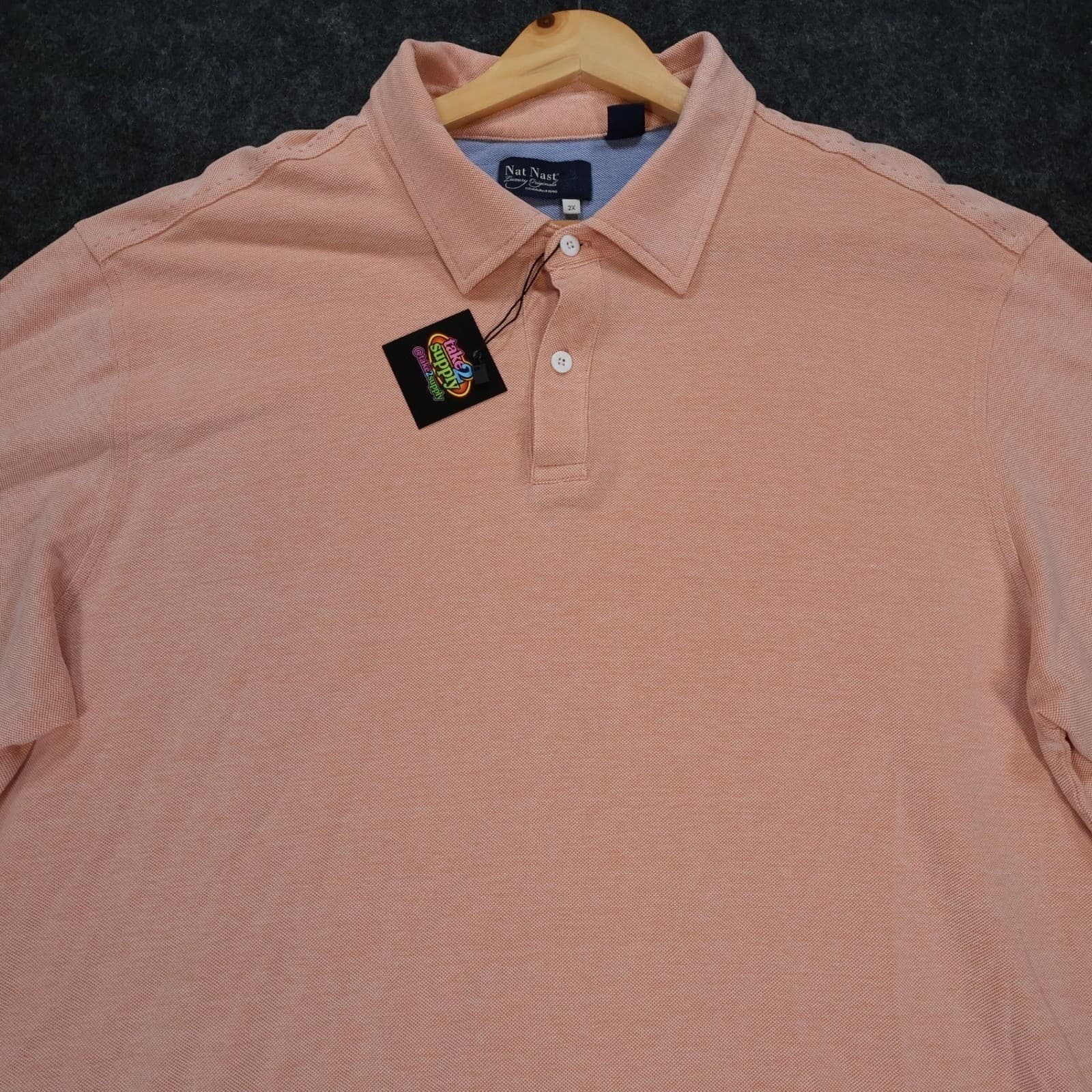 Nat Nast Polo Shirt Mens 2XL Peach Excellent Silk Cotton Blend Short Sleeve - Thumbnail 4