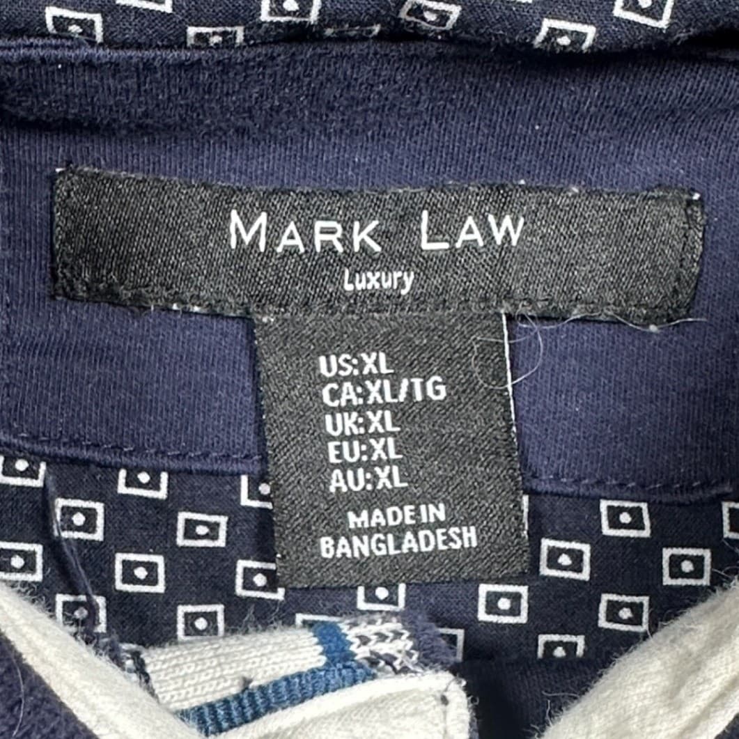 Mark Law Polo Shirt Men XL Navy Blue Excellent Long Sleeve Cotton Luxury Trim - Thumbnail 6