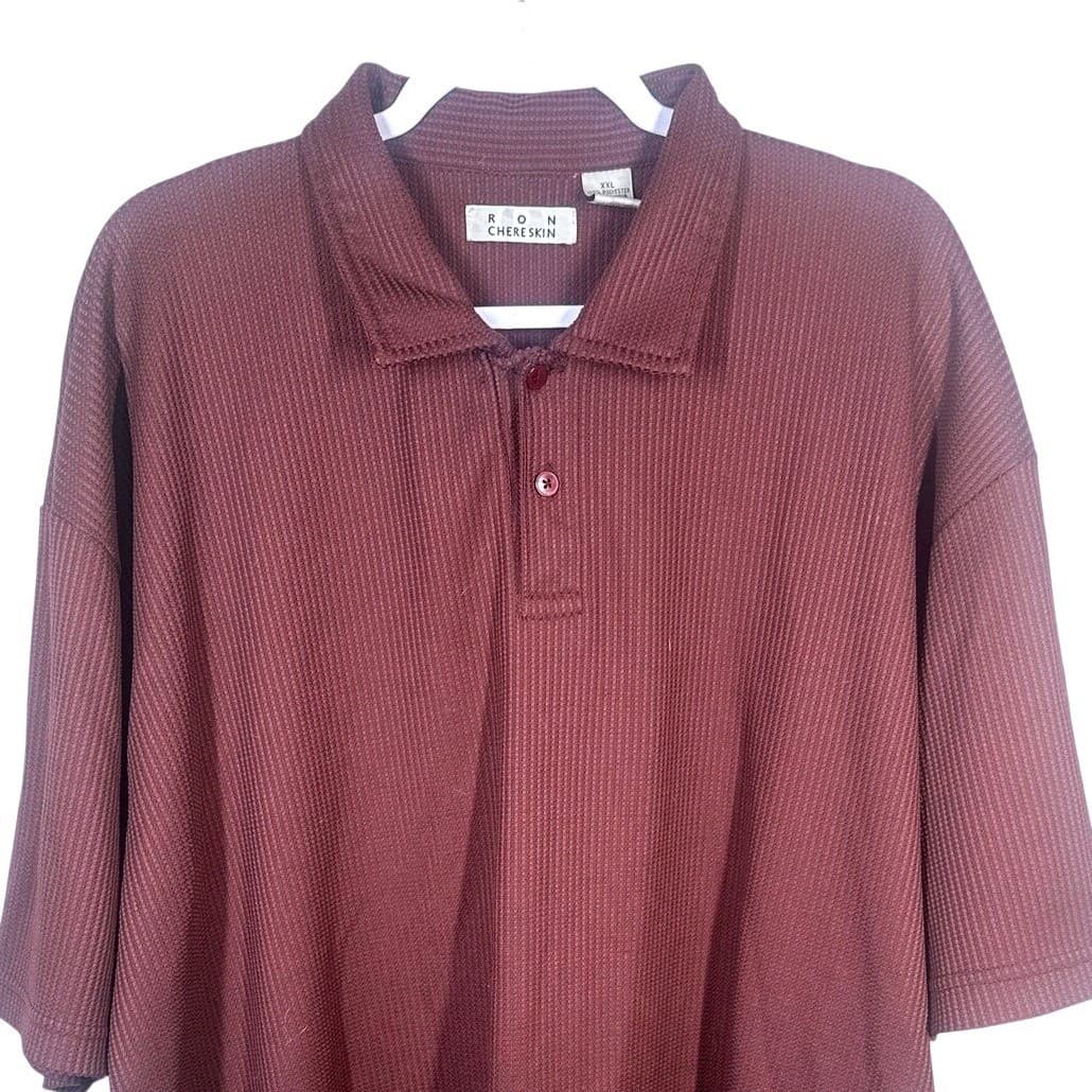 Ron Chereskin Men's XXL Burgundy Textured Polo Shirt Short Sleeve Button Up - Thumbnail 5