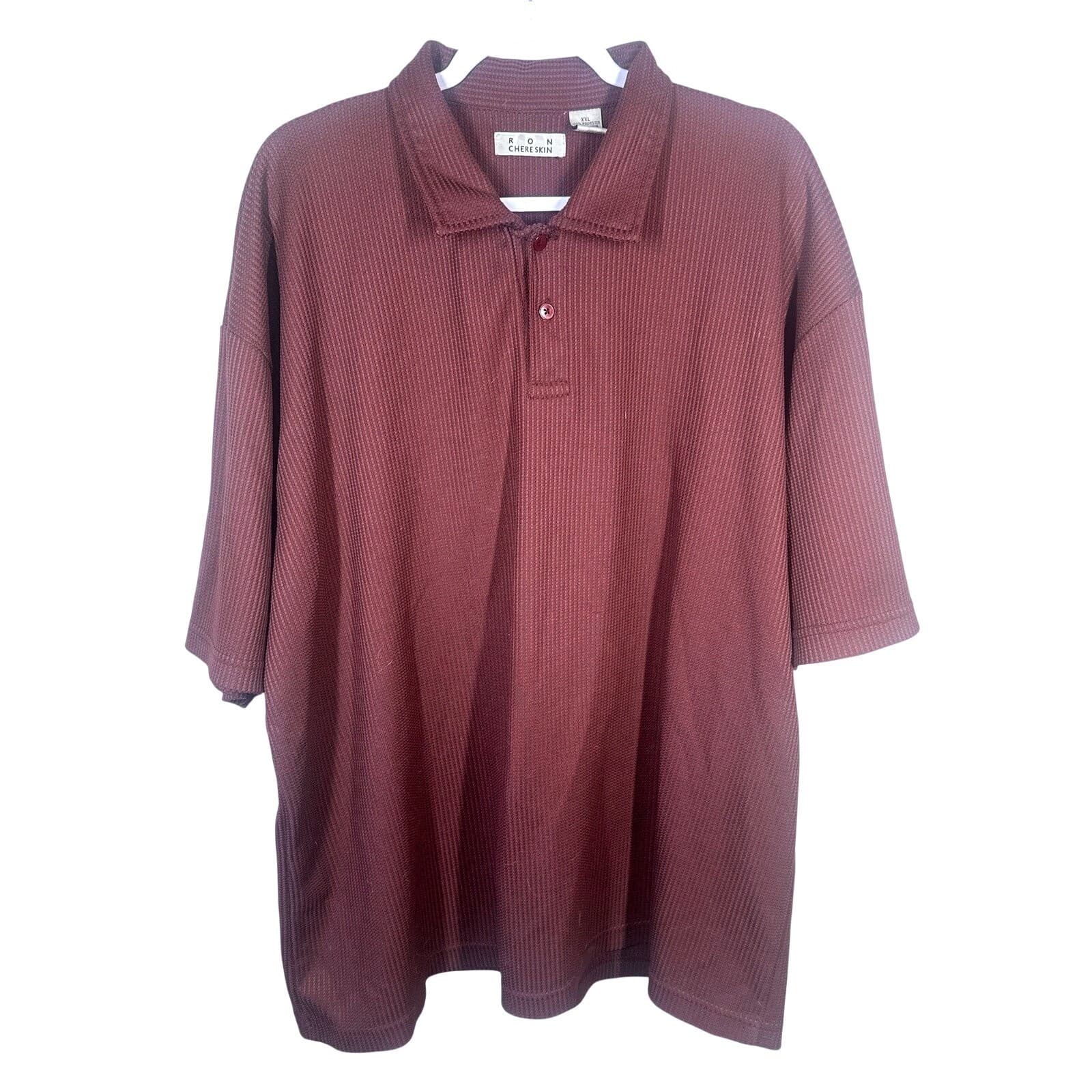 Ron Chereskin Men's XXL Burgundy Textured Polo Shirt Short Sleeve Button Up - Thumbnail 3
