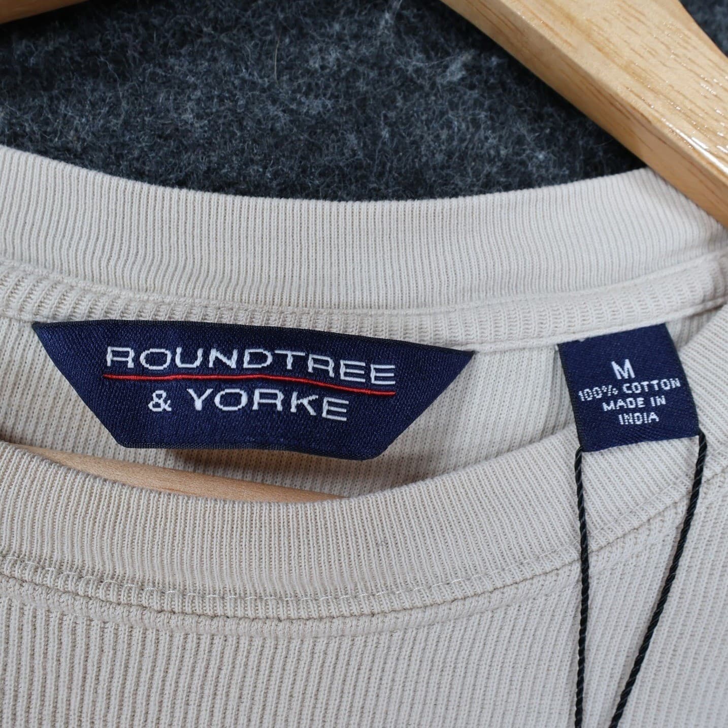Roundtree & Yorke Long Sleeve Shirt Mens Medium Beige Ribbed Striped Casual - Thumbnail 7