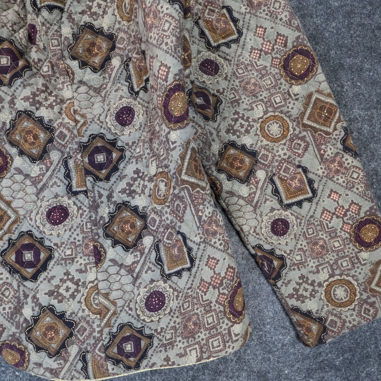 KSL Karin Stevens Jacket Womens 14 Brown Excellent Geometric Quilted Button Up - Thumbnail 5
