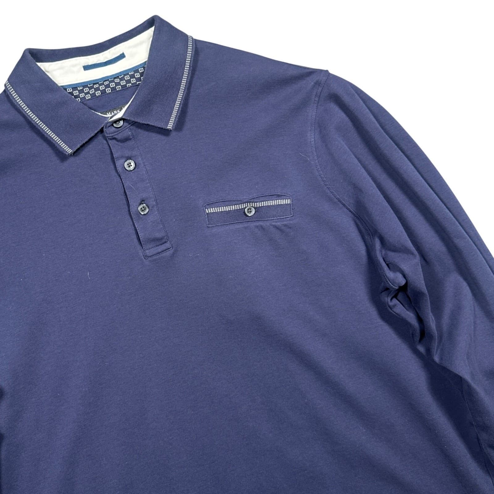 Mark Law Polo Shirt Men XL Navy Blue Excellent Long Sleeve Cotton Luxury Trim - Thumbnail 4