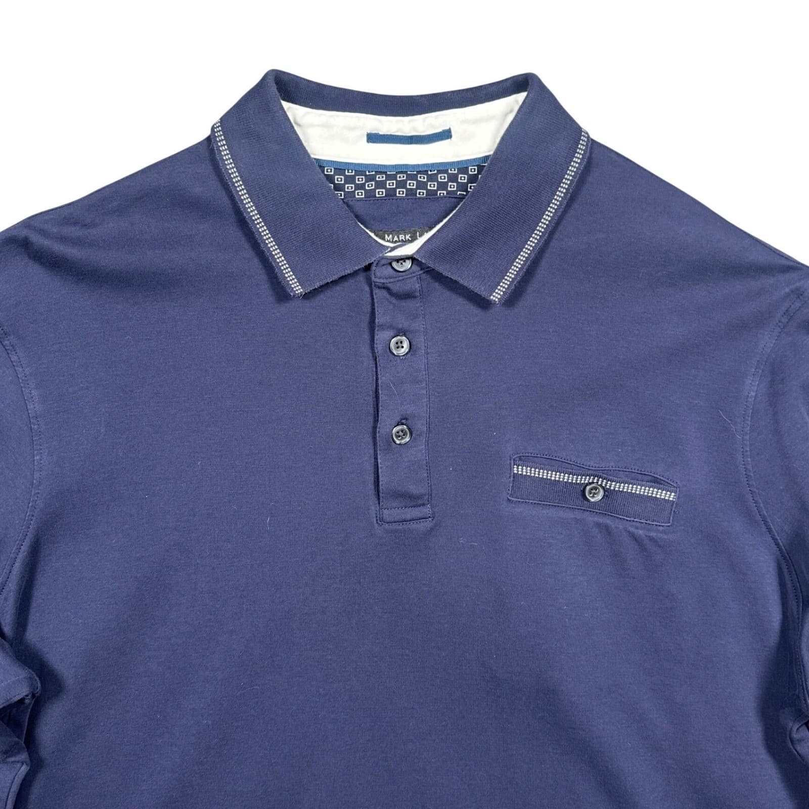 Mark Law Polo Shirt Men XL Navy Blue Excellent Long Sleeve Cotton Luxury Trim - Thumbnail 3