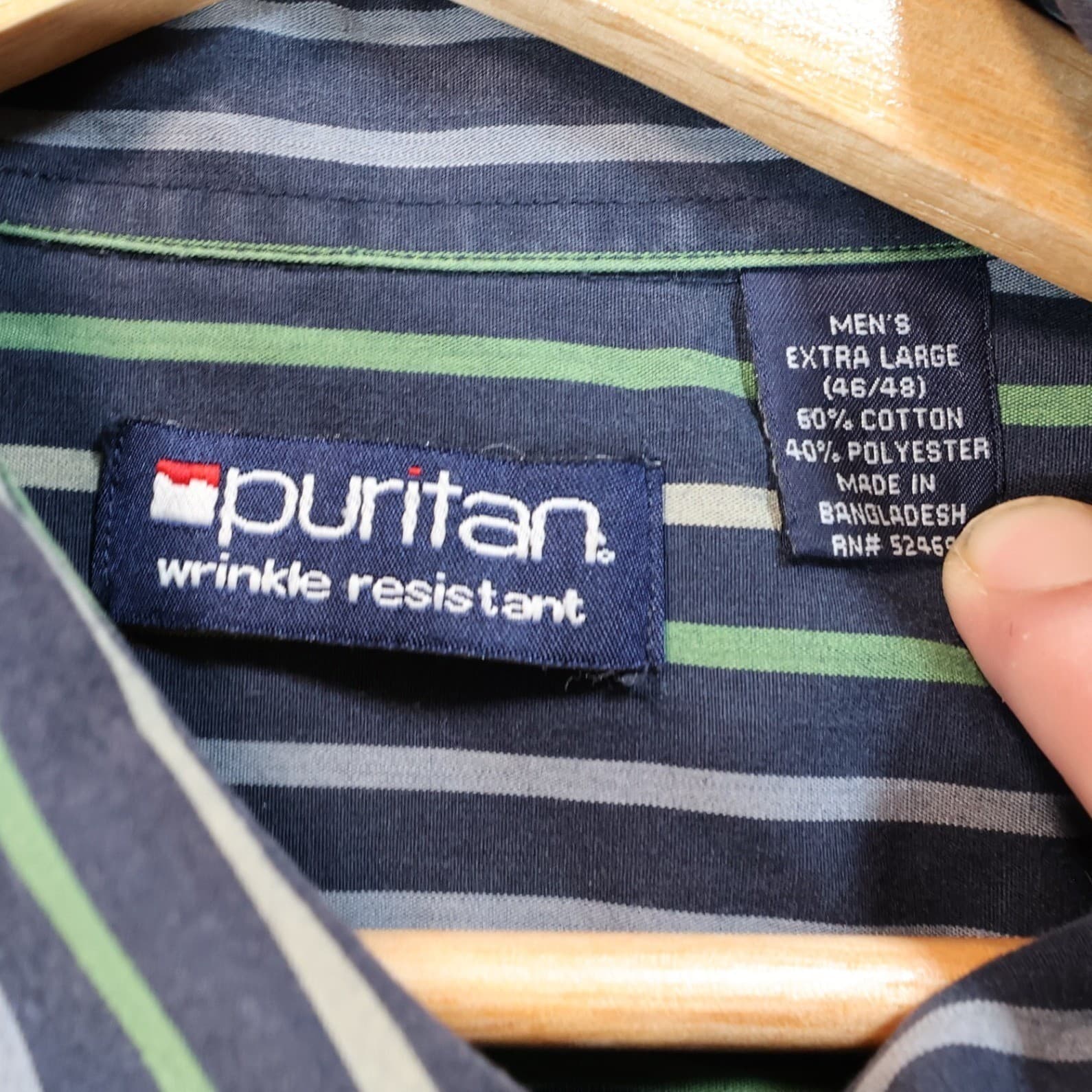 Puritan Button Down Shirt Mens XL Blue Green Excellent Vintage Striped - Thumbnail 7