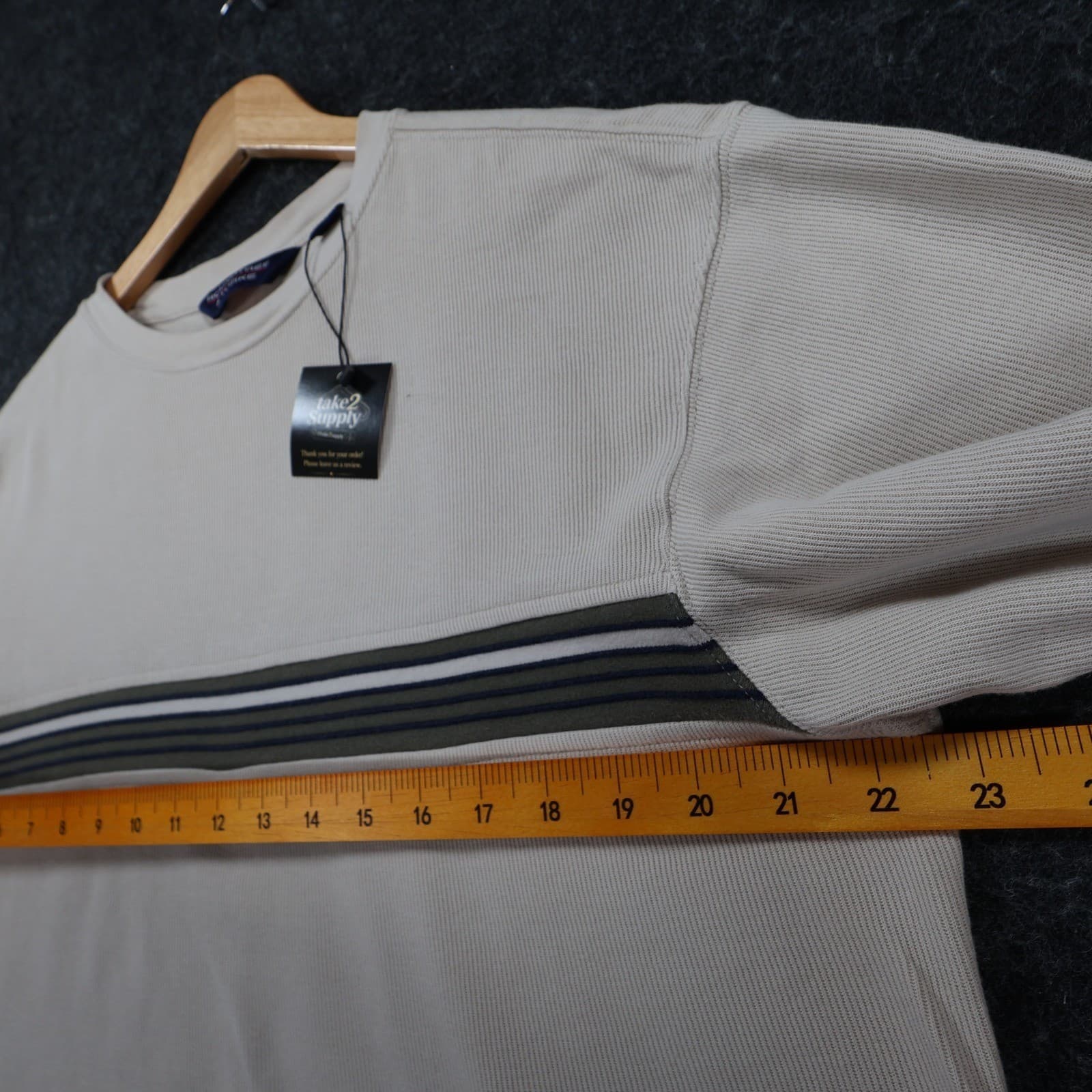 Roundtree & Yorke Long Sleeve Shirt Mens Medium Beige Ribbed Striped Casual - Thumbnail 3