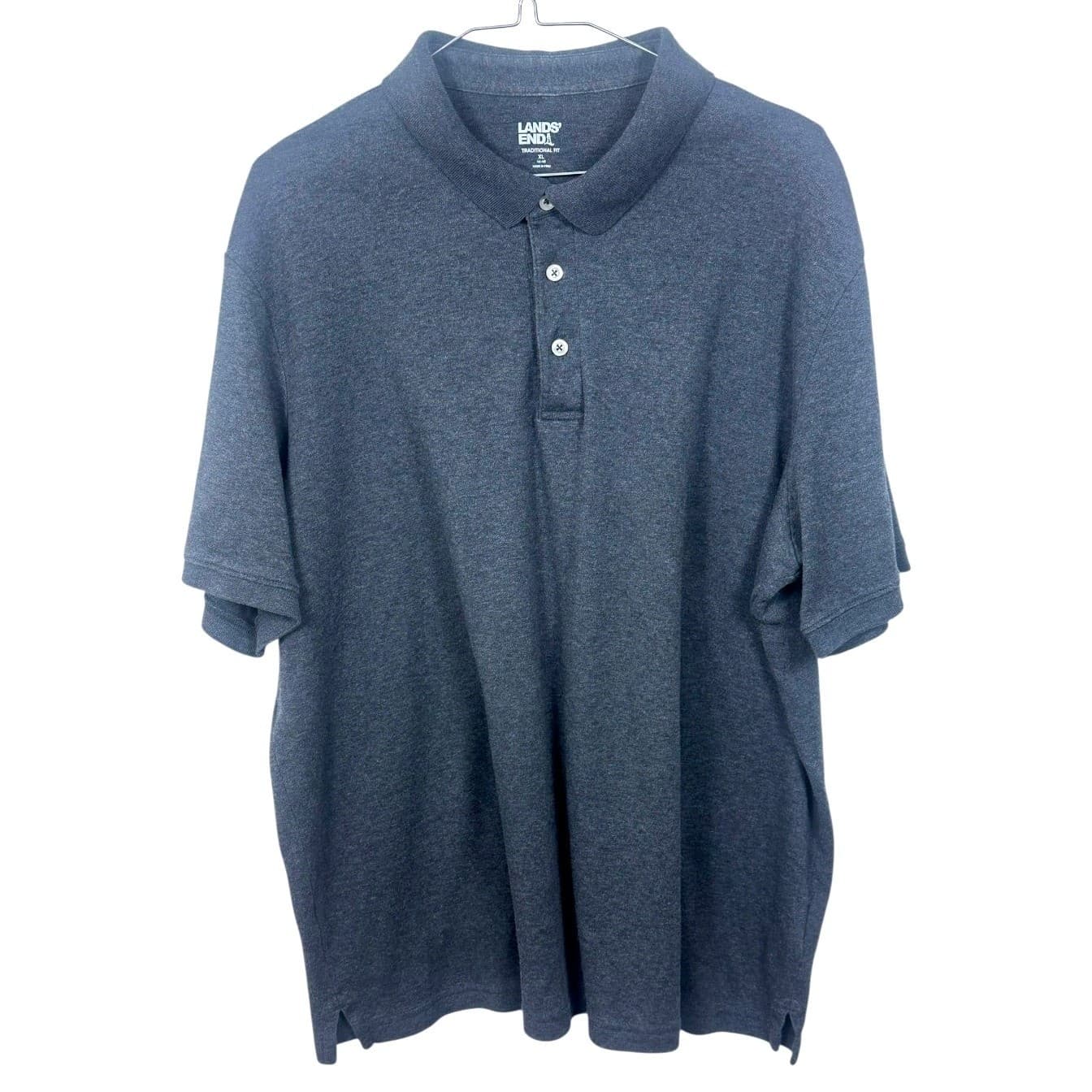 Lands End Mens Dark Gray Traditional Fit Short Sleeve Polo Shirt XL - Thumbnail 3