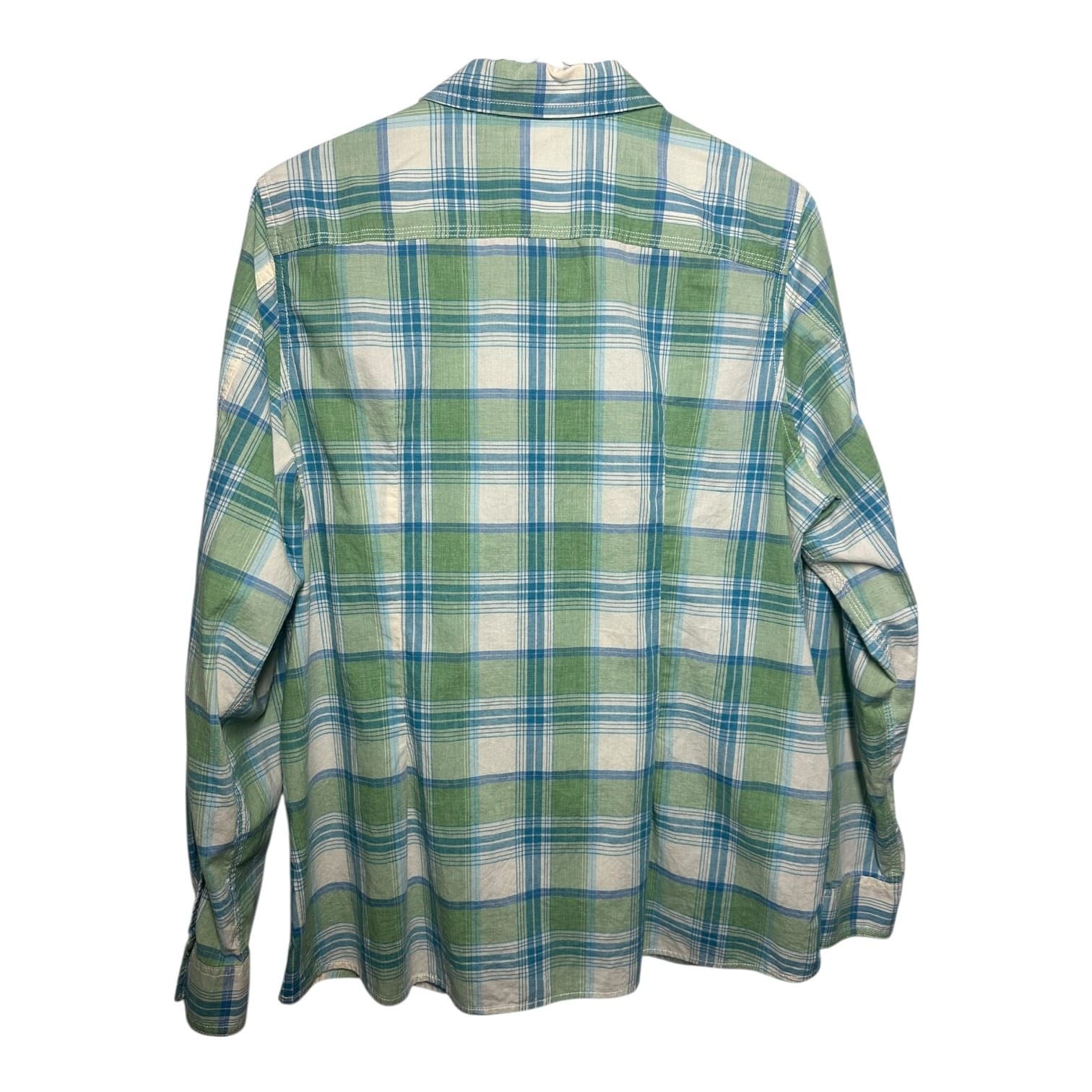 L.L.Bean Men’s Plaid Button-Down Shirt Green Blue Cotton Size L Regular - Thumbnail 2