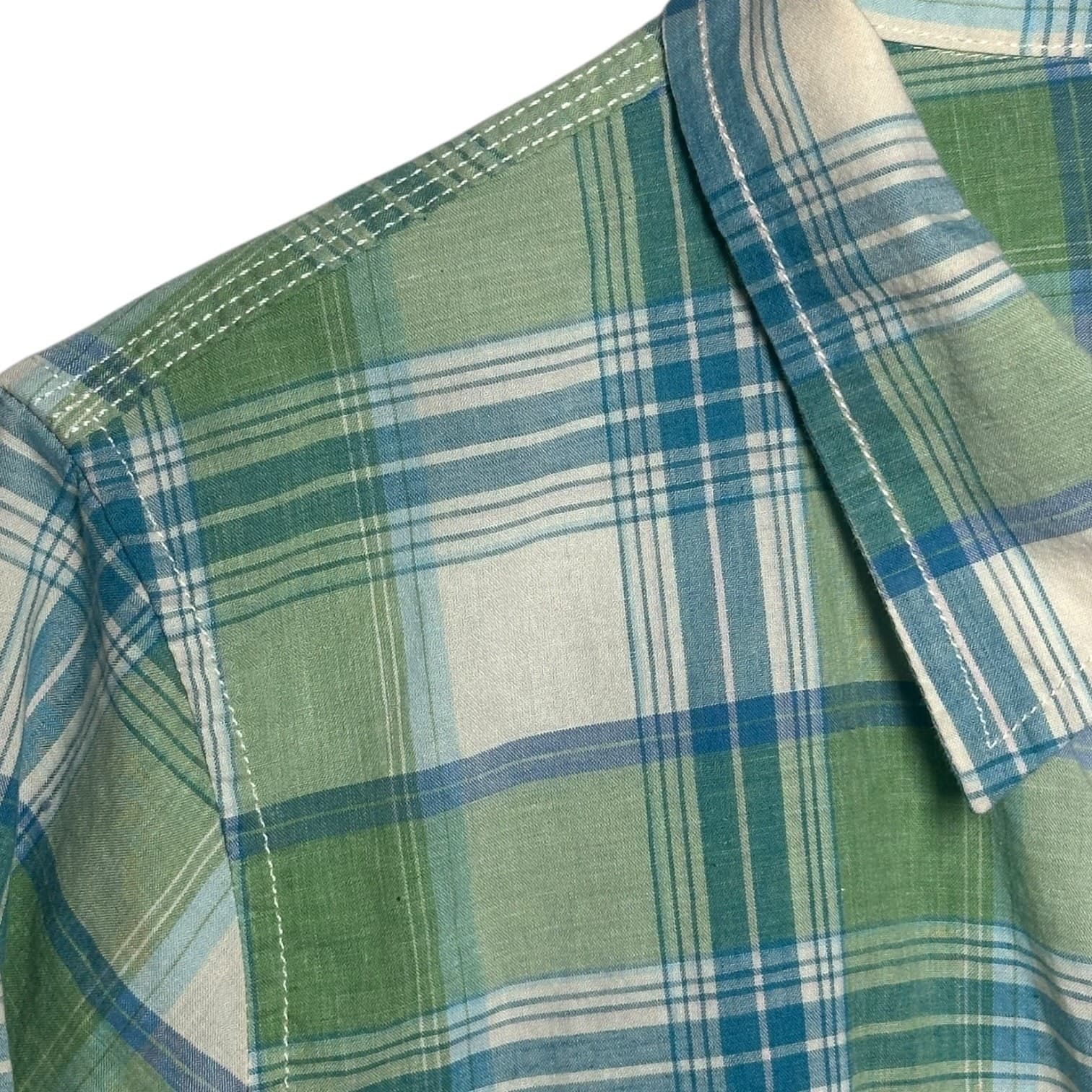 L.L.Bean Men’s Plaid Button-Down Shirt Green Blue Cotton Size L Regular - Thumbnail 3