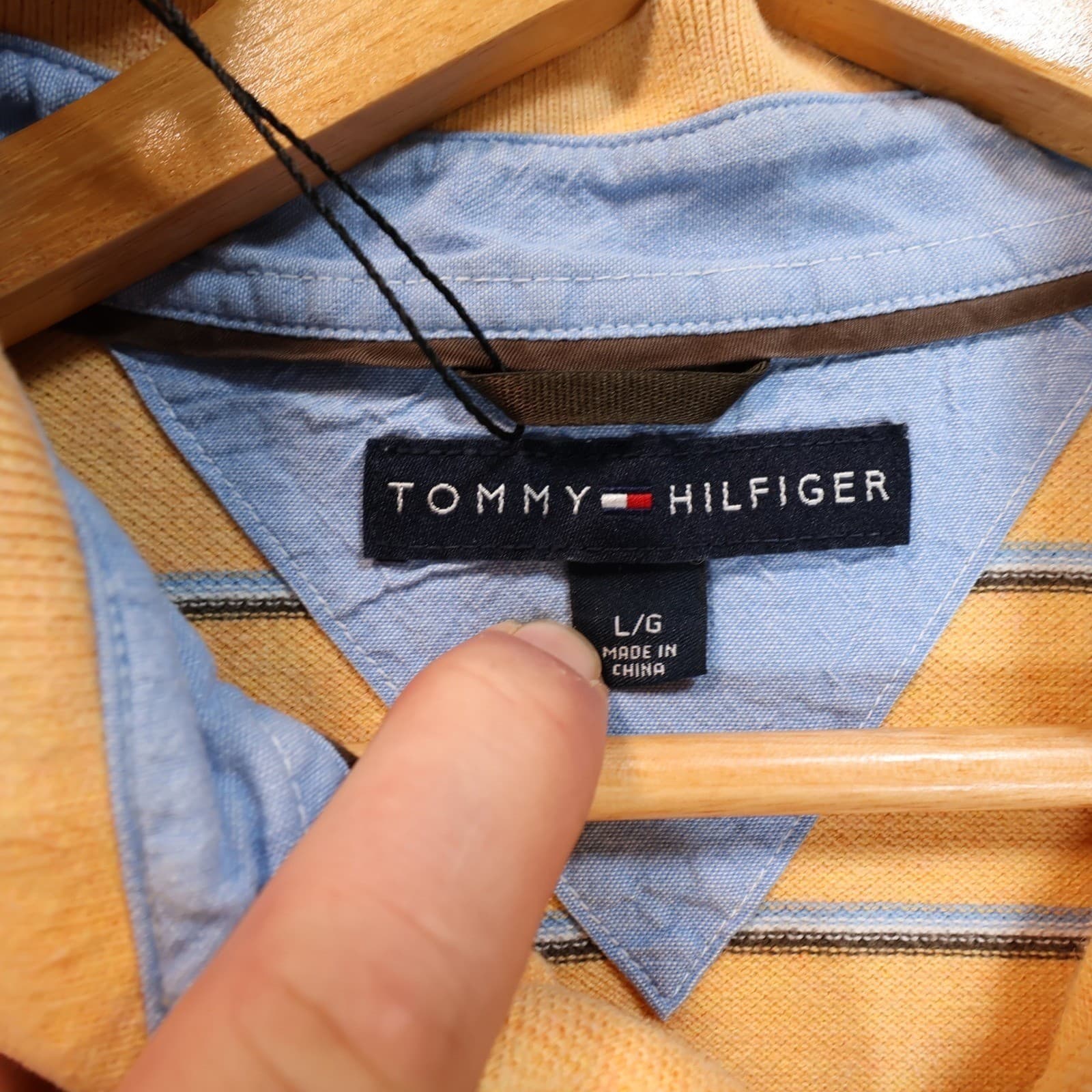 Tommy Hilfiger Polo Shirt Mens Large Yellow Excellent Striped Pique Short Sleeve - Thumbnail 6